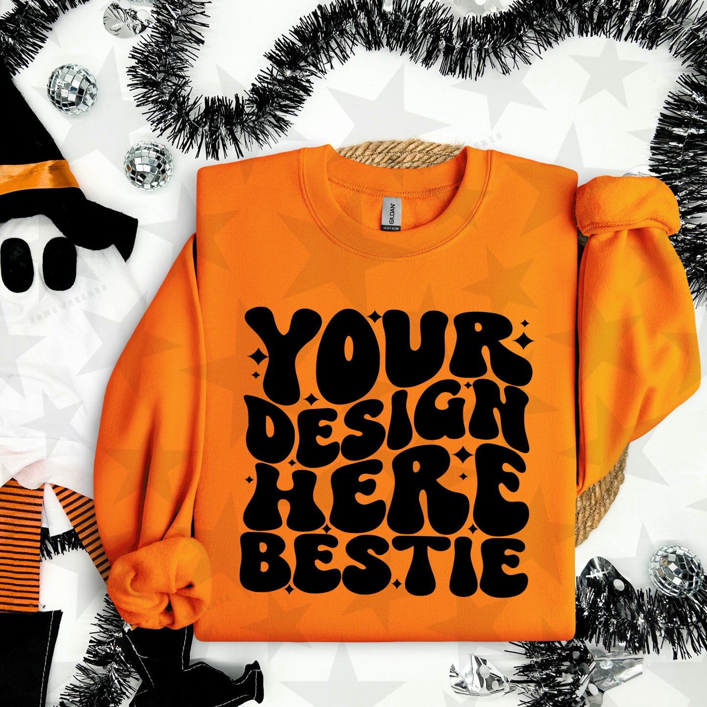 G18000 Safety Orange Crewneck Sweatshirt Mockup | Halloween