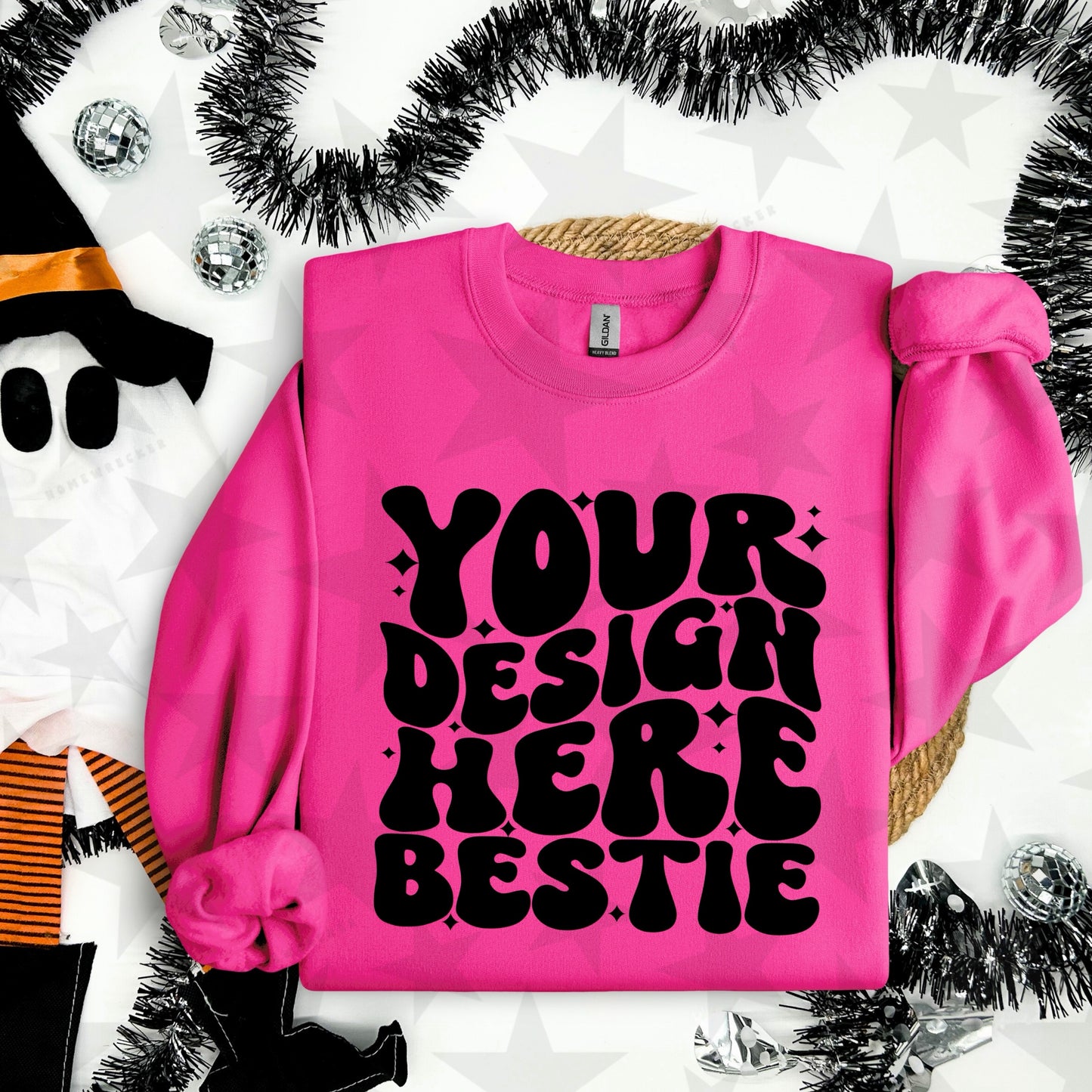 G18000 Safety Pink Crewneck Sweatshirt Mockup | Halloween