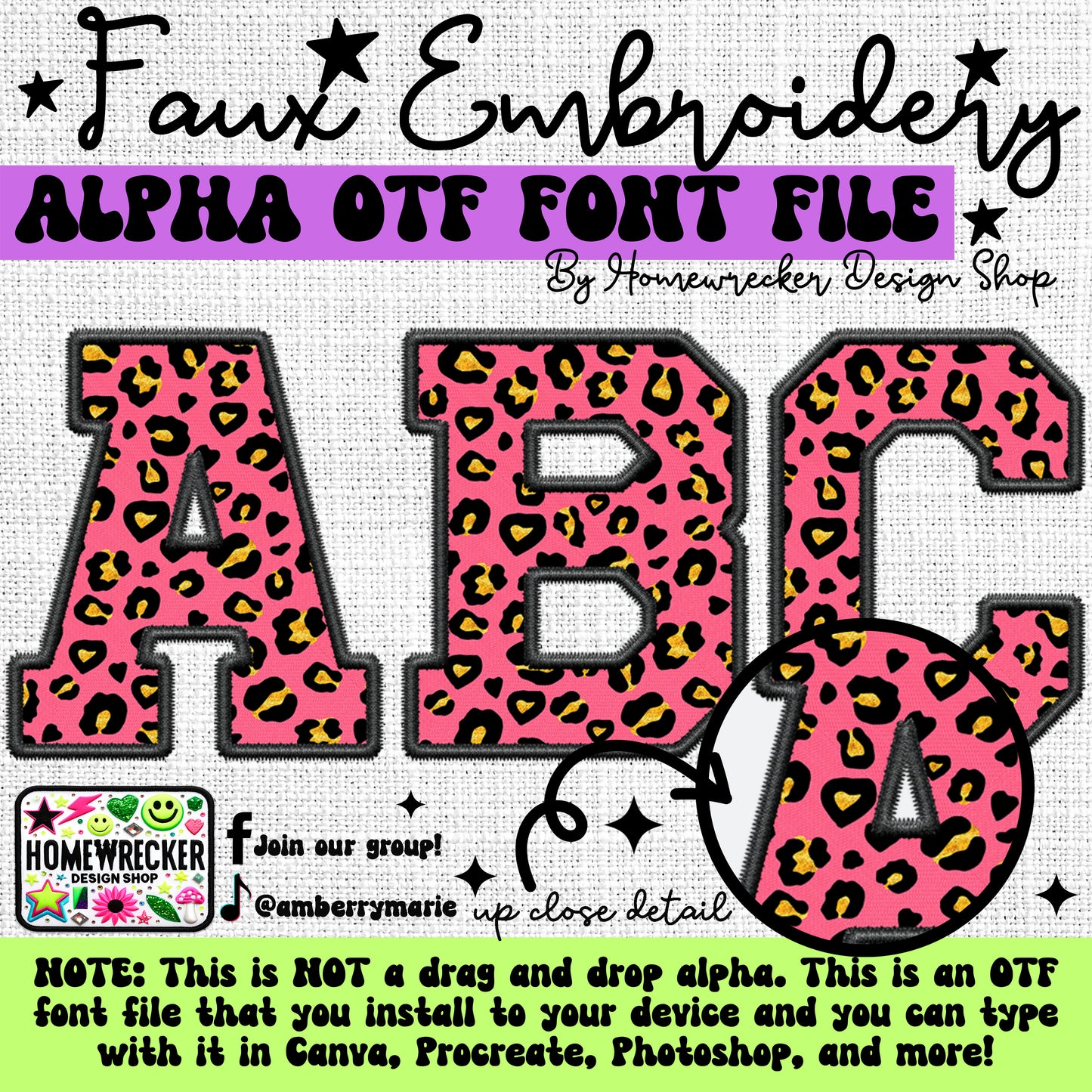 Leopard Print Faux Embroidery 5pc OTF FONT Bundle