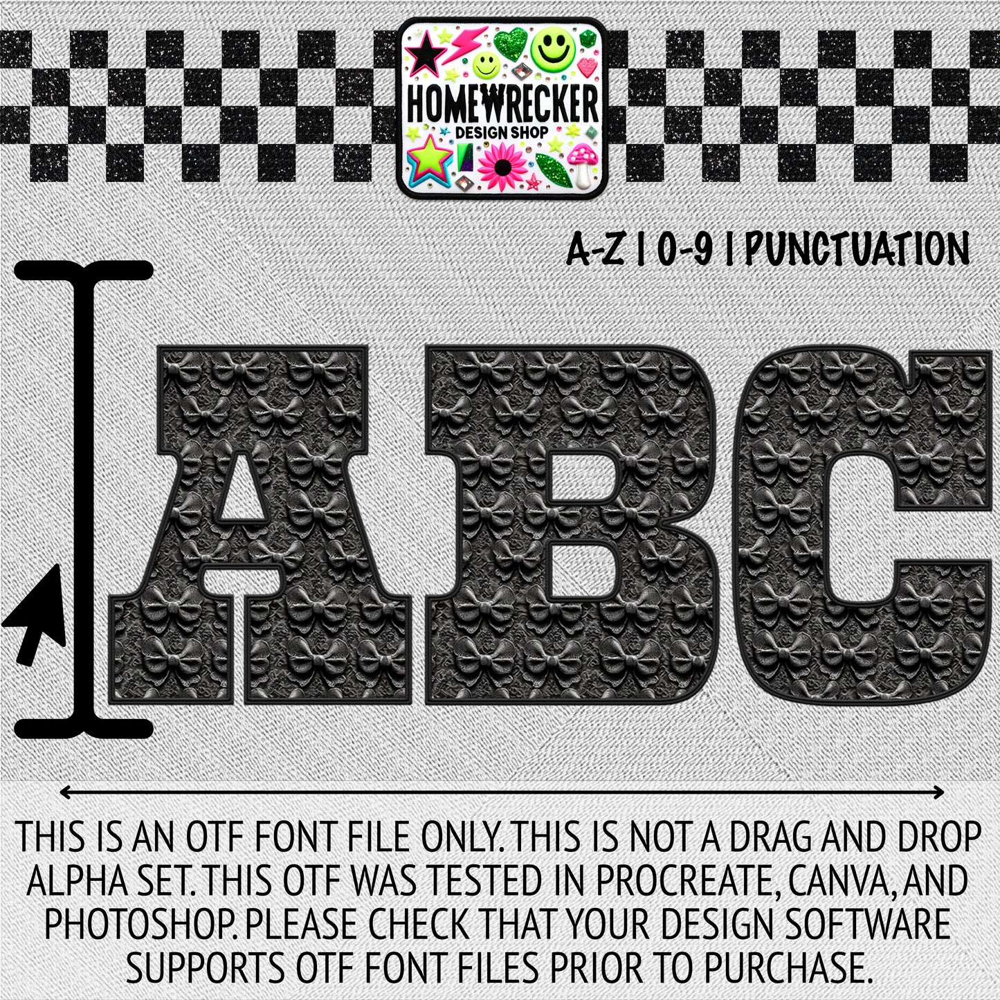 Black Faux Bow OTF Font, Faux Embroidery, Block Letter Style OTF Font Clipart Make your own designs Digital Download