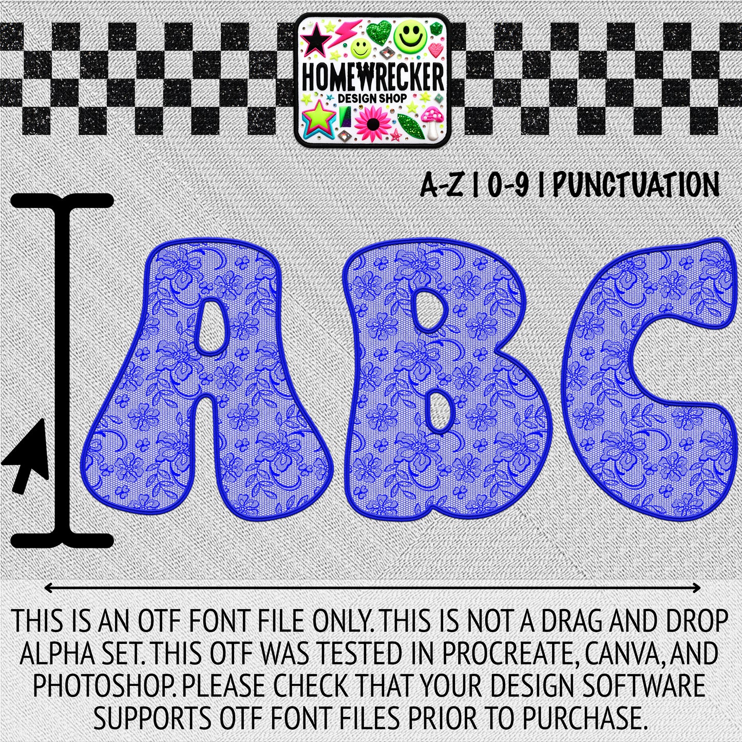 Blue Lace OTF Font, Faux Embroidery, Groovy Letter Style OTF Font Clipart Make your own designs Digital Download