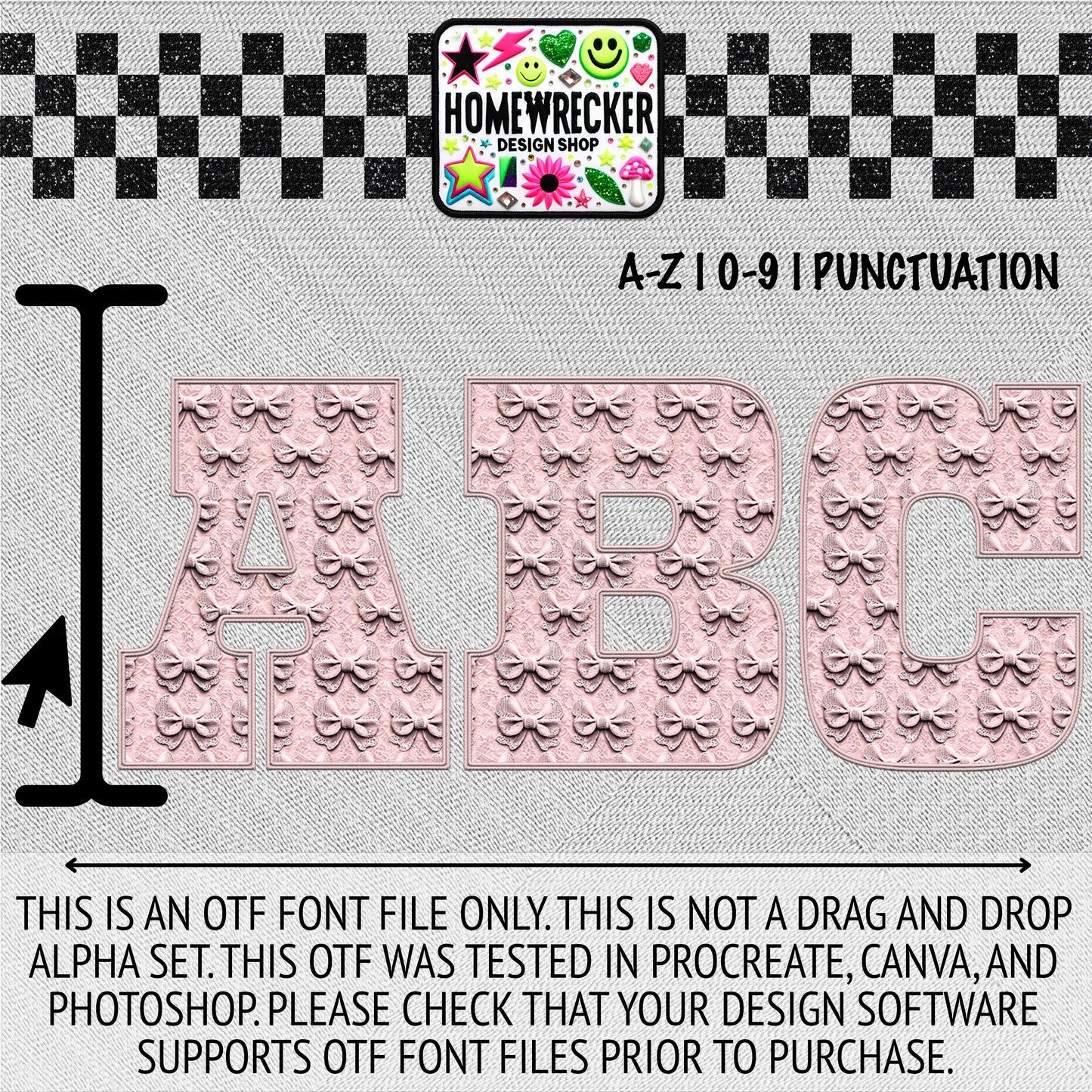 Dusty Pink Faux Bow OTF Font, Faux Embroidery, Block Letter Style OTF Font Clipart Make your own designs Digital Download