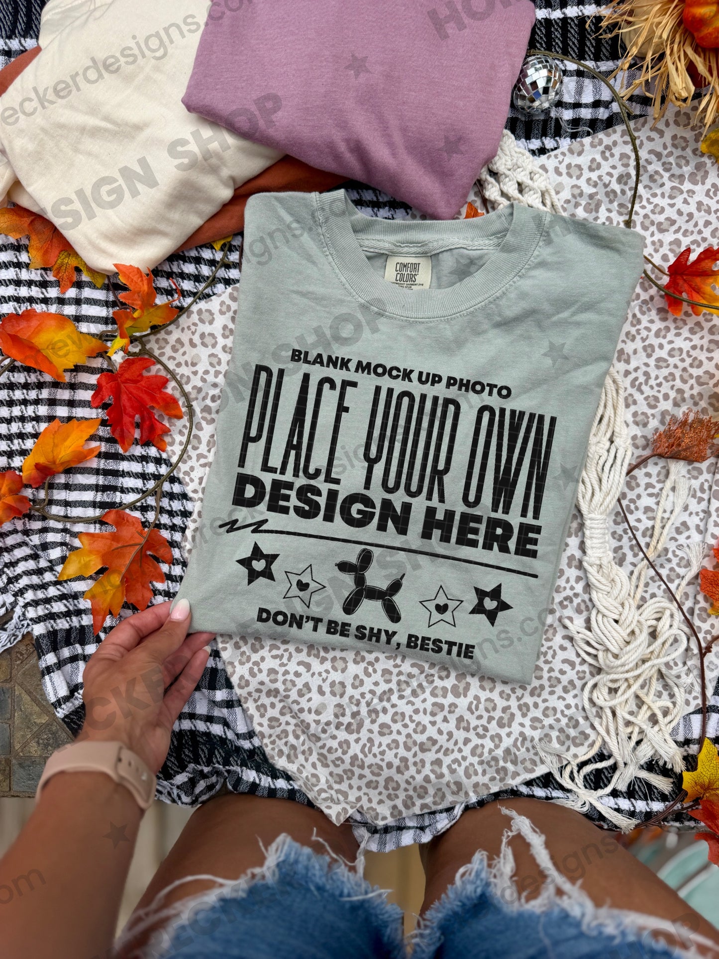 Blank Comfort Colors 1717 t-shirt in Bay, fall styling, folded 2 mockup photo from Homewrecker Design Shop
