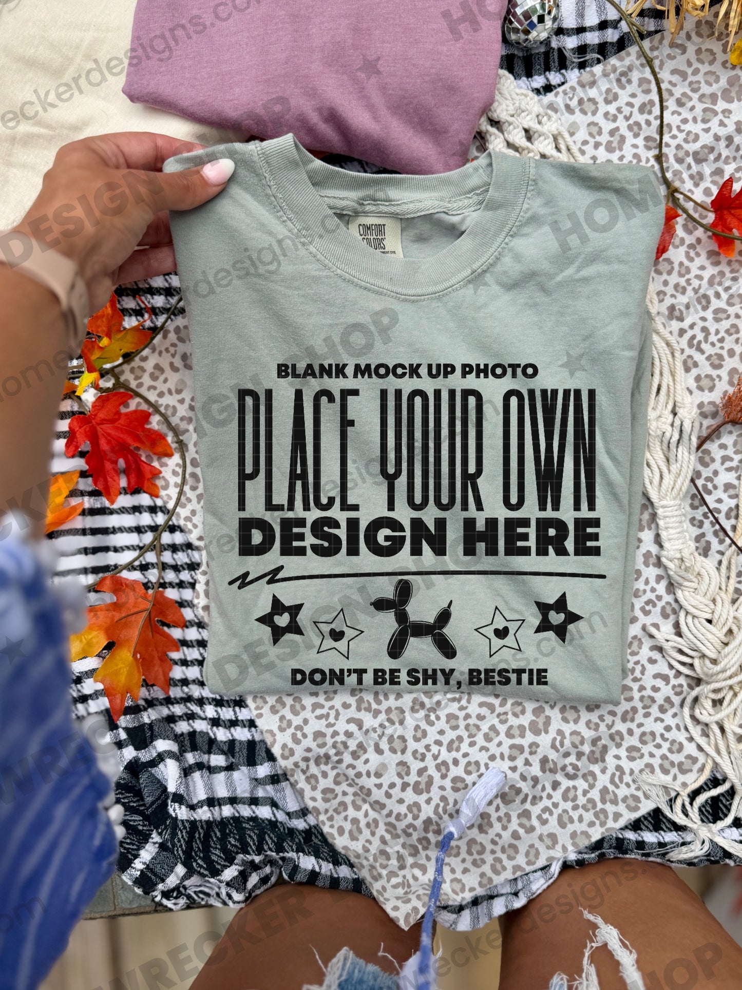 Blank Comfort Colors 1717 t-shirt in Bay, fall styling, folded 3 mockup photo from Homewrecker Design Shop