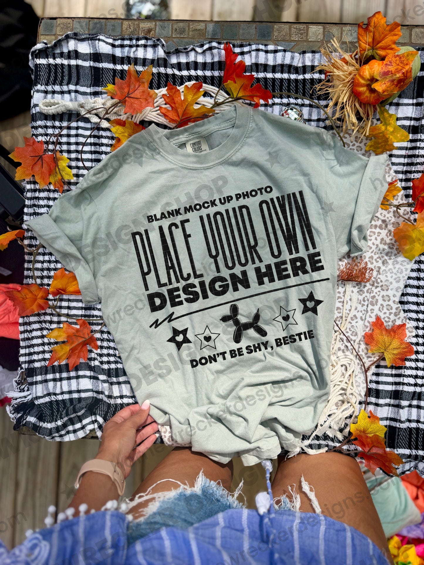 Blank Comfort Colors 1717 t-shirt in Bay, fall styling, front view mockup photo from Homewrecker Design Shop