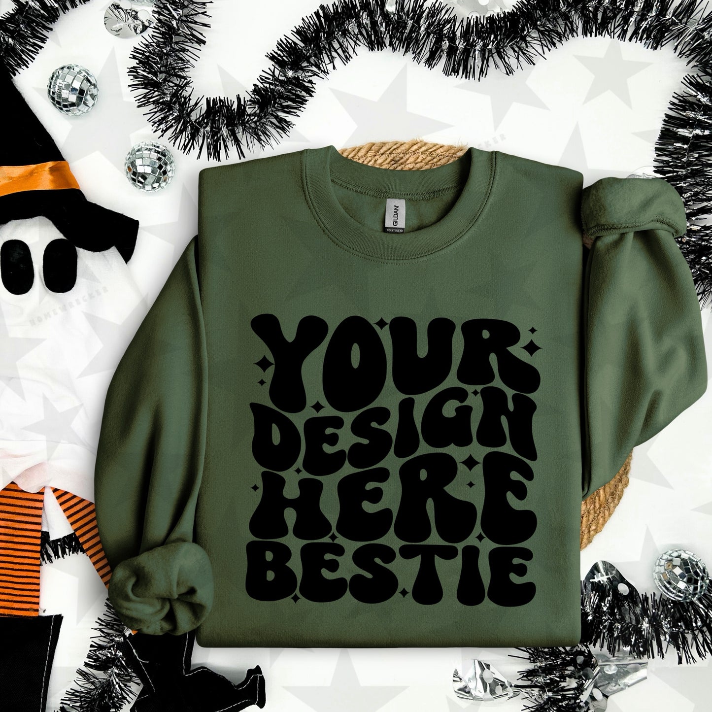 G18000 Military Green Crewneck Sweatshirt Mockup | Halloween