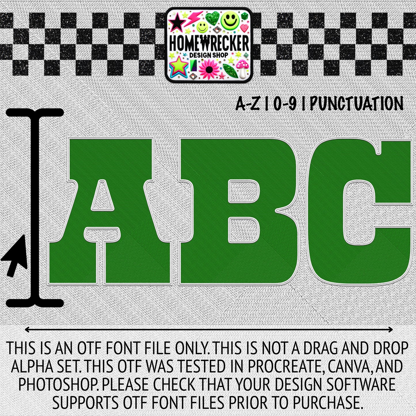 Green with White Outline Solid Color OTF Font, Faux Embroidery, Block Letter Style OTF Font Clipart Make your own designs Digital Download