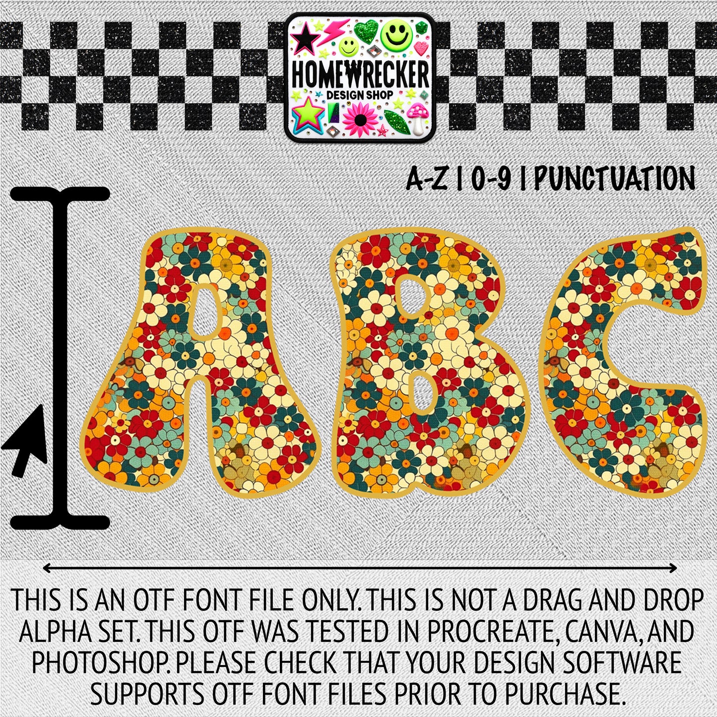 Groovy Flower #1 OTF Font, Faux Embroidery, Groovy Letter Style OTF Font Clipart Make your own designs Digital Download