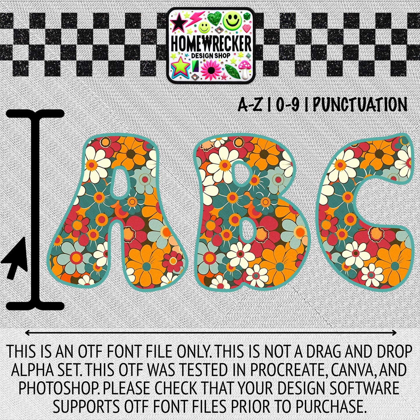 Groovy Flower #2 OTF Font, Faux Embroidery, Groovy Letter Style OTF Font Clipart Make your own designs Digital Download