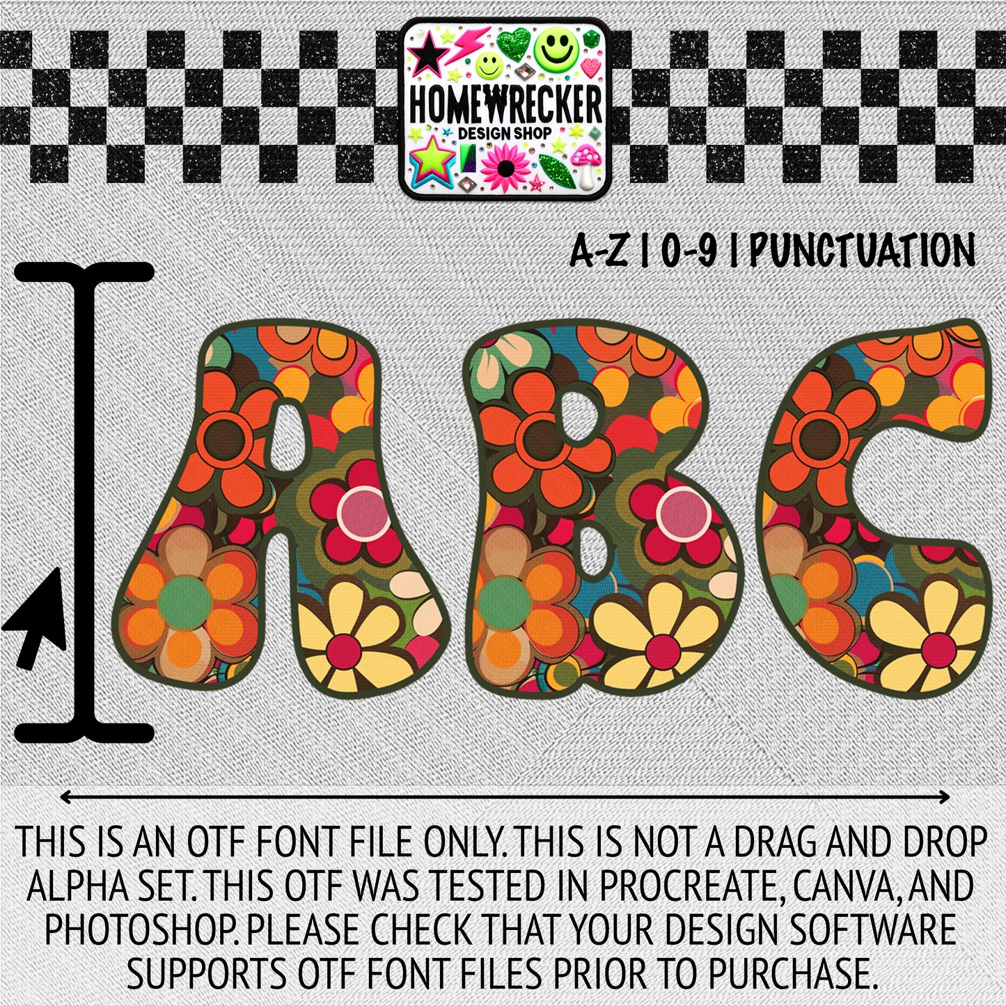 Groovy Flower #3 OTF Font, Faux Embroidery, Groovy Letter Style OTF Font Clipart Make your own designs Digital Download