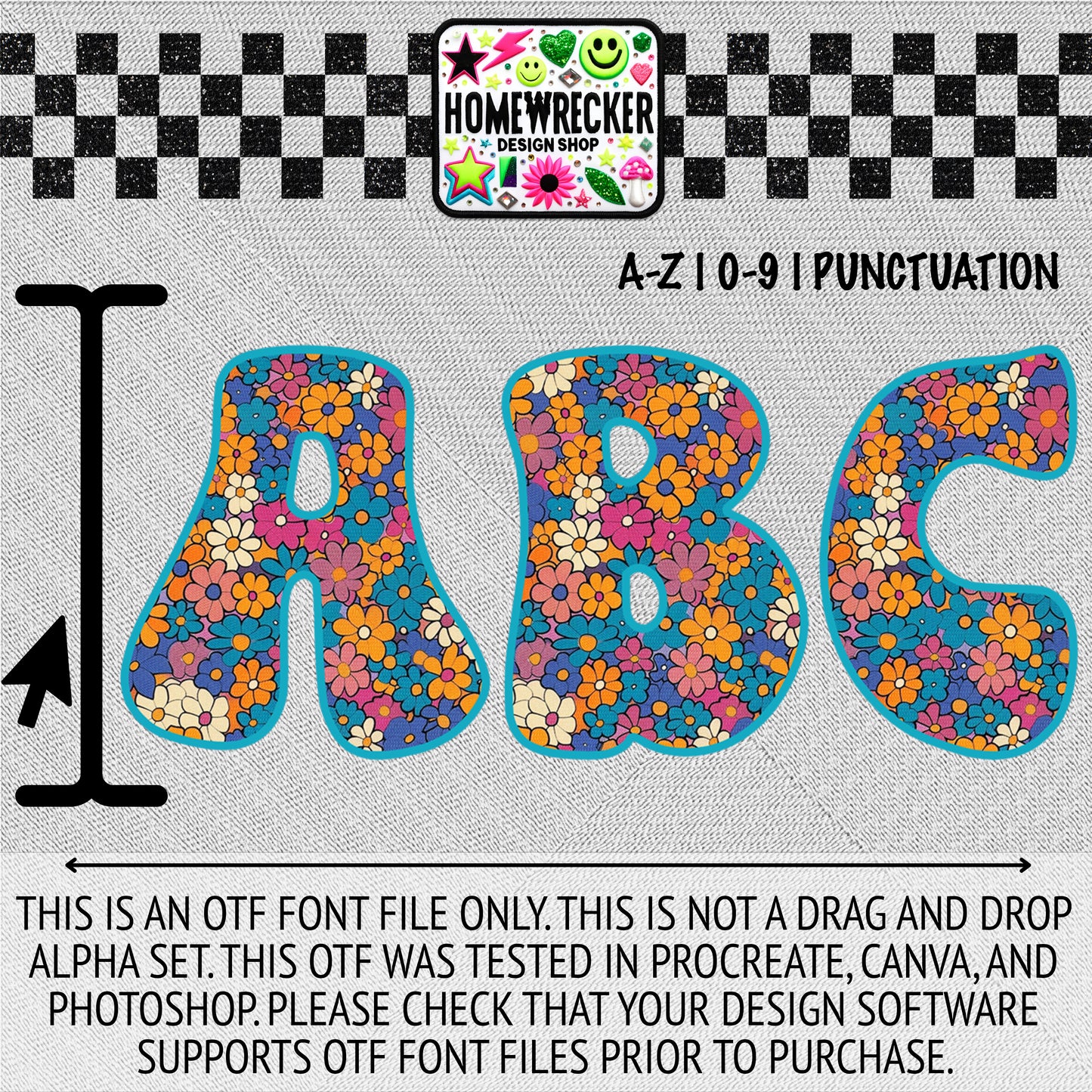 Groovy Flower #4 OTF Font, Faux Embroidery, Groovy Letter Style OTF Font Clipart Make your own designs Digital Download