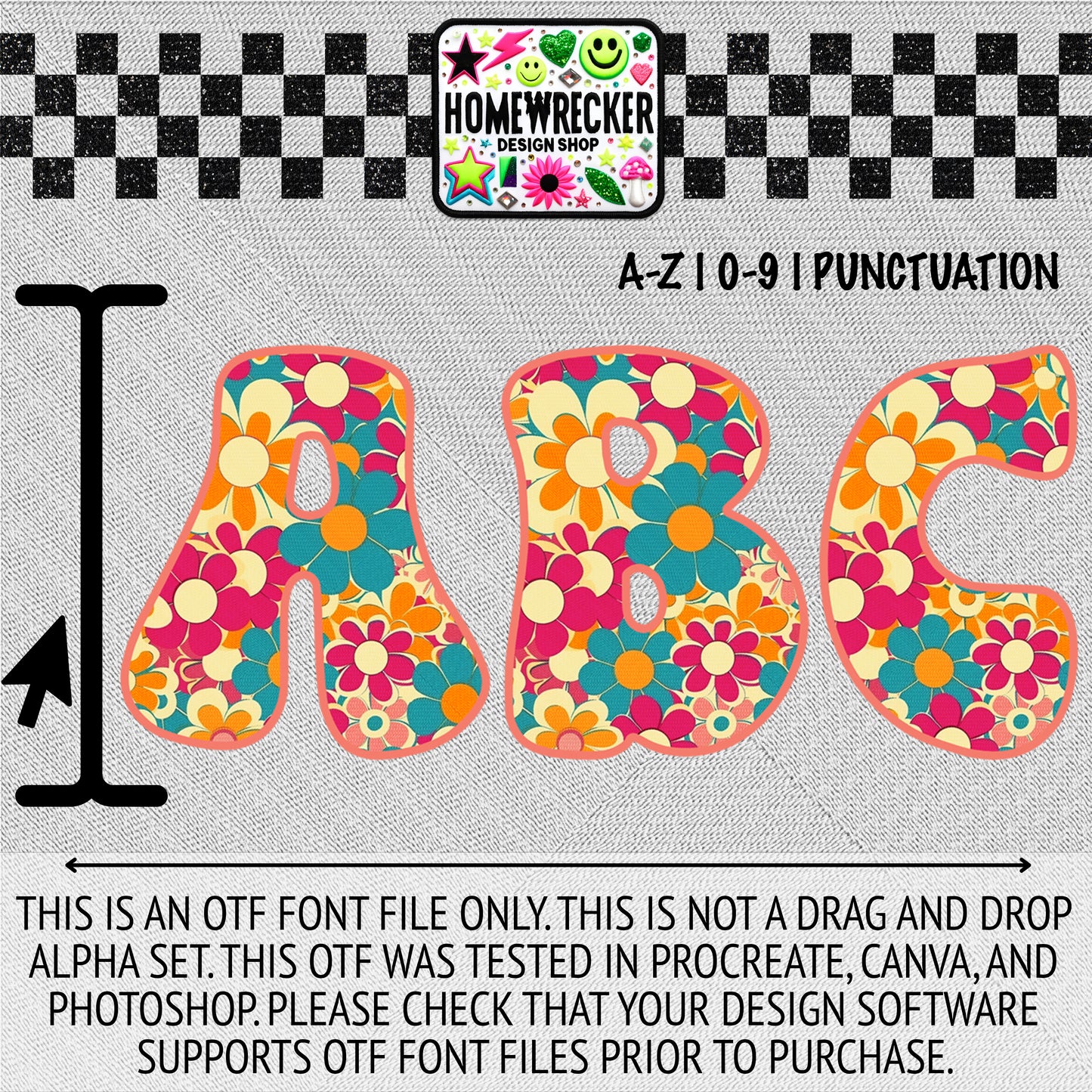 Groovy Flower #5 OTF Font, Faux Embroidery, Groovy Letter Style OTF Font Clipart Make your own designs Digital Download
