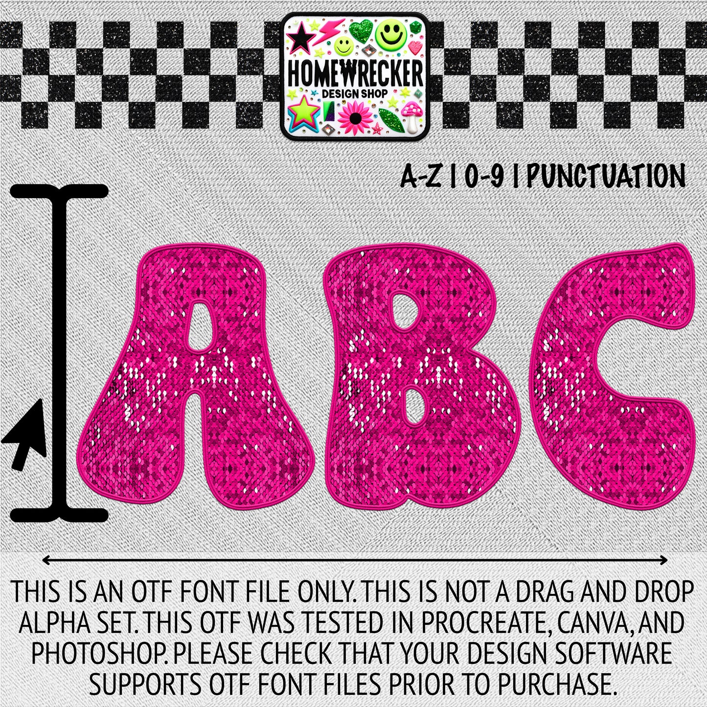 Hot Pink OTF Font, Faux Embroidery, Groovy Letter Style OTF Font Clipart Make your own designs Digital Download