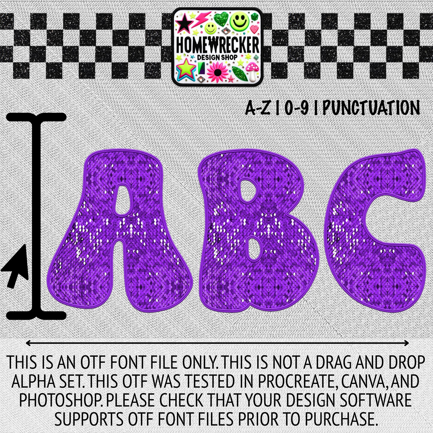 Purple OTF Font, Faux Embroidery, Groovy Letter Style OTF Font Clipart Make your own designs Digital Download