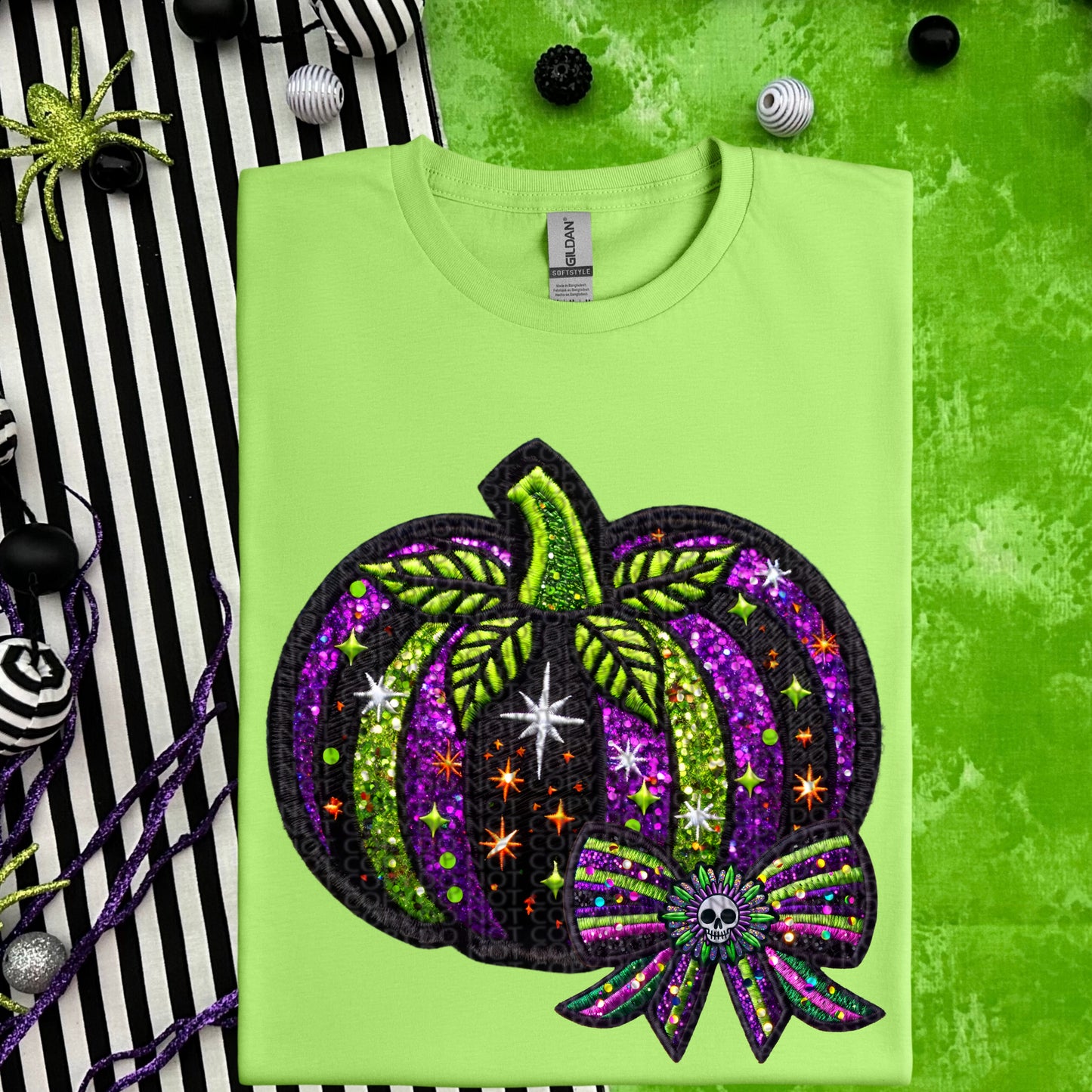 Sparkly Pumpkin Faux Embroidery Halloween PNG