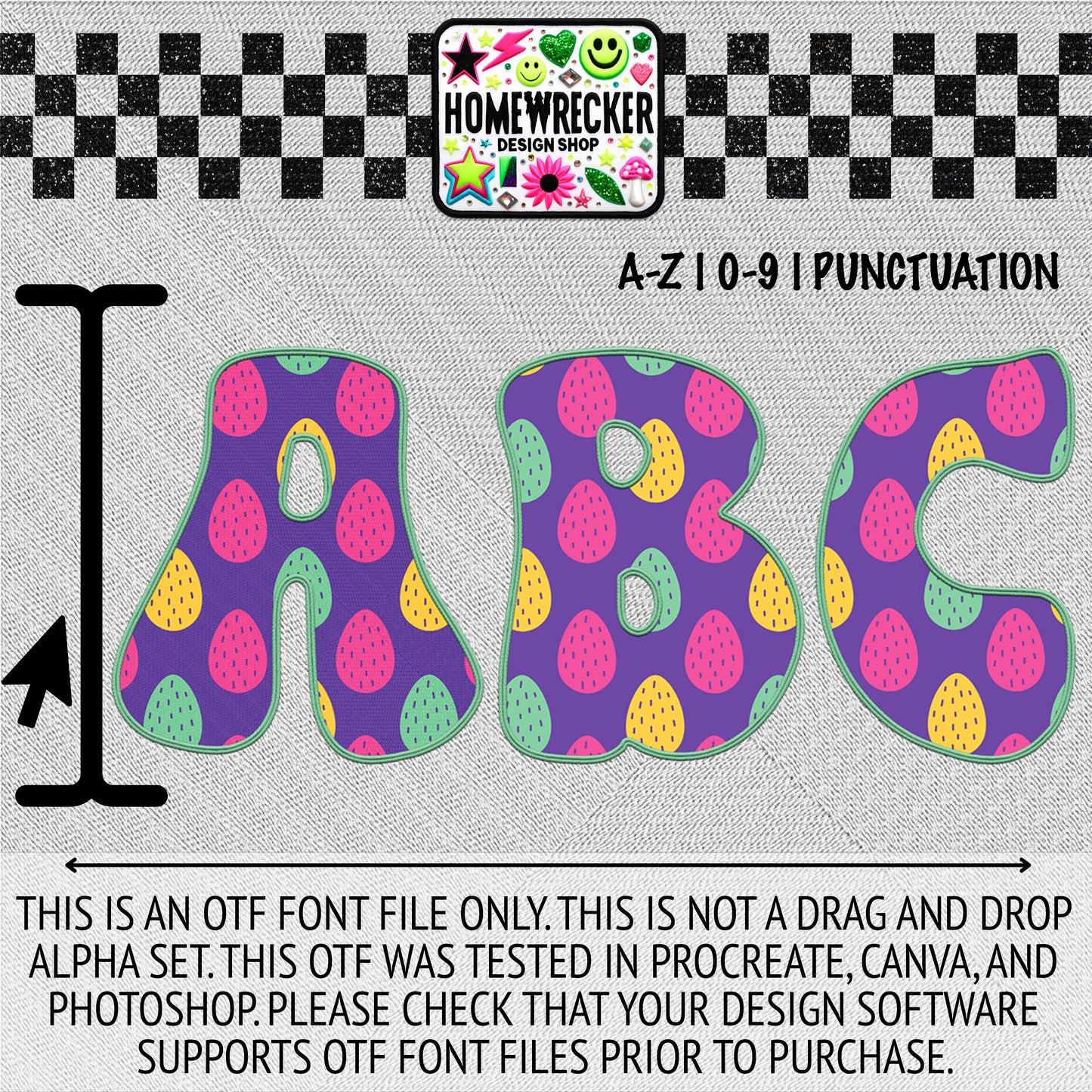 Multicolor Easter Eggs OTF Font, Faux Embroidery, Groovy Letter Style OTF Font Clipart Make your own designs Digital Download