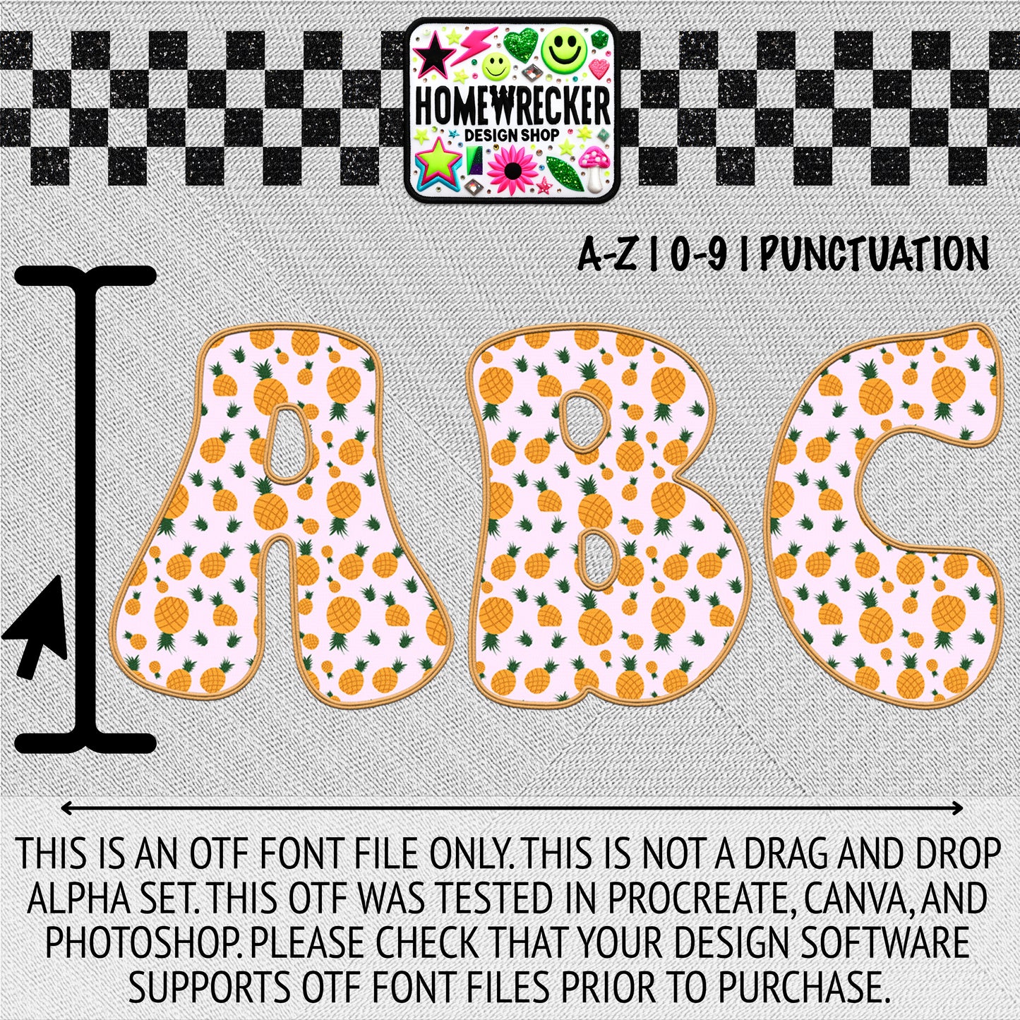 Naughty Pineapples OTF Font, Faux Embroidery, Groovy Letter Style OTF Font Clipart Make your own designs Digital Download