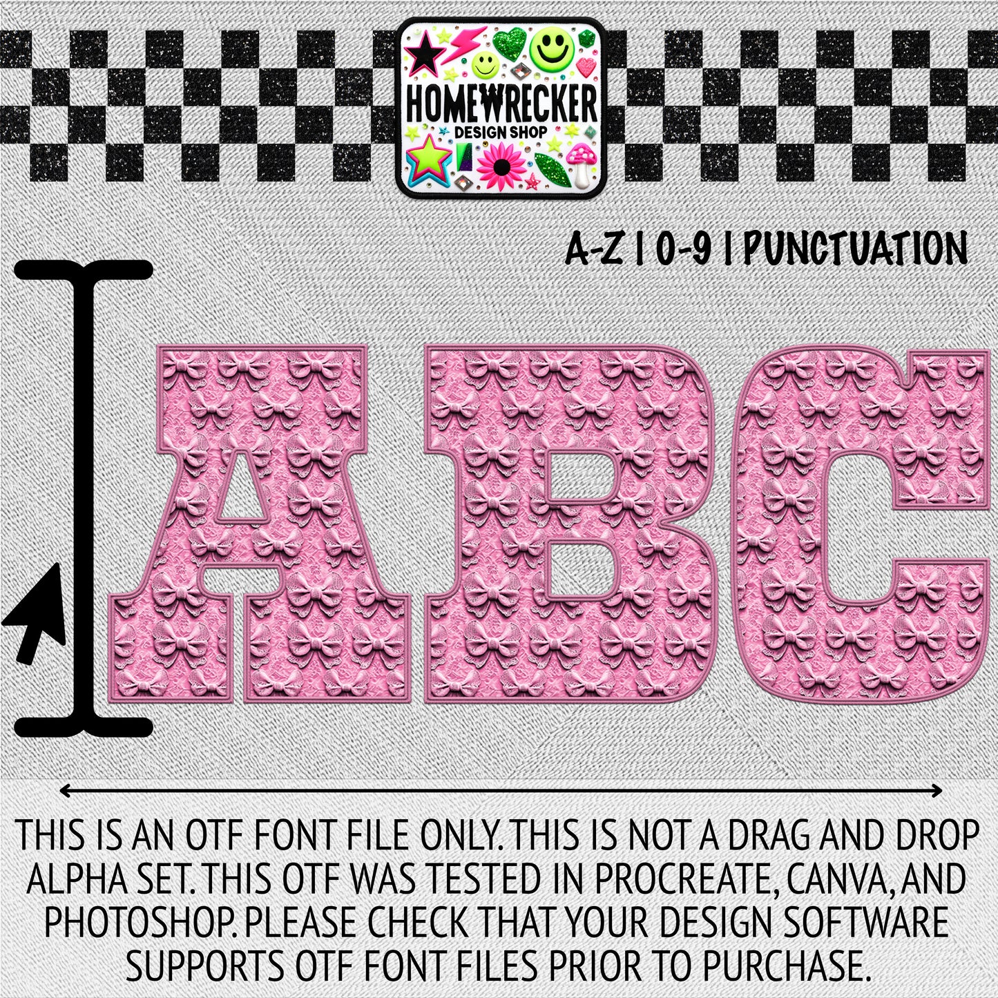 Pink Faux Bow OTF Font, Faux Embroidery, Block Letter Style OTF Font Clipart Make your own designs Digital Download