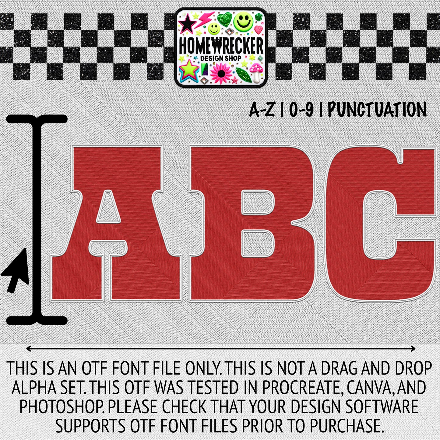 Red with White Outline Solid Color OTF Font, Faux Embroidery, Block Letter Style OTF Font Clipart Make your own designs Digital Download