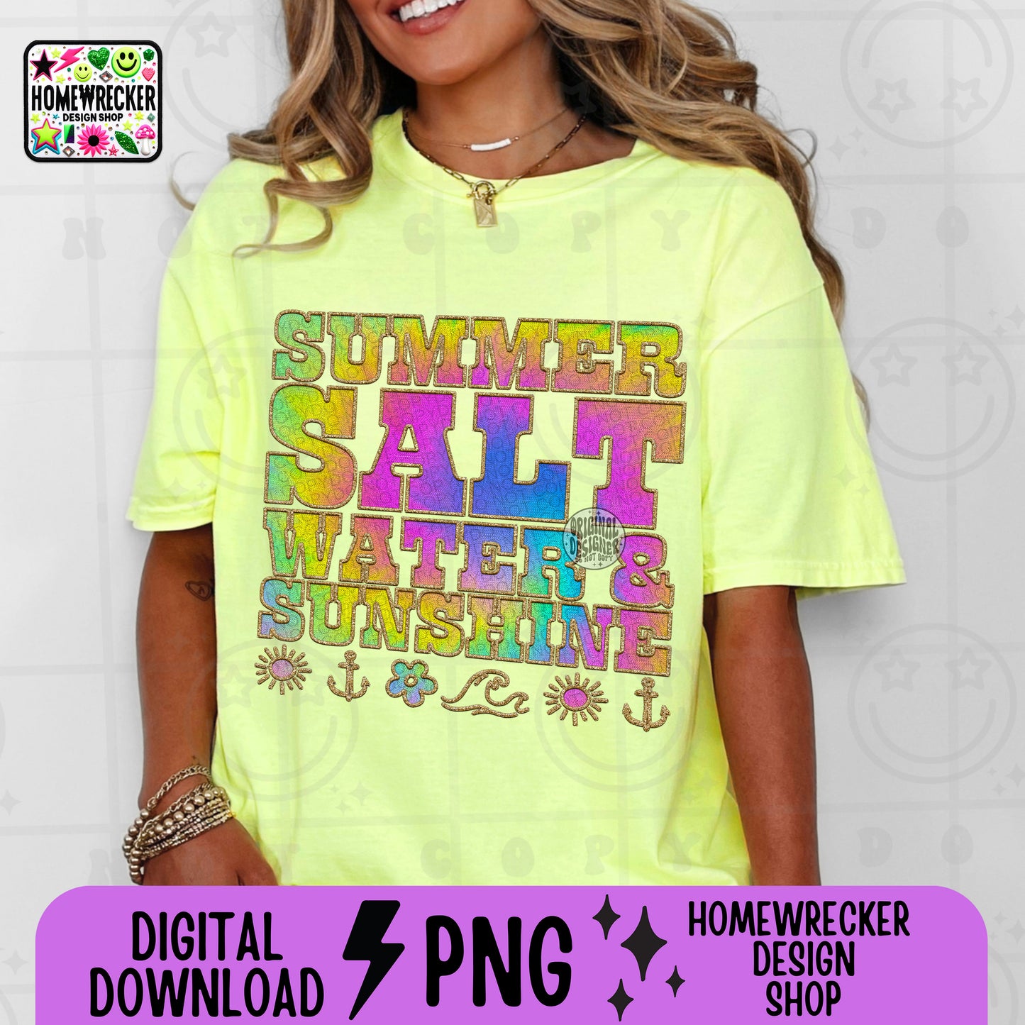 Summer Saltwater & Sunshine FAUX EMBROIDERY png, Summer hat design tshirt, summer, sunshine, lake, beach, river, tie dye font, PNG digital download