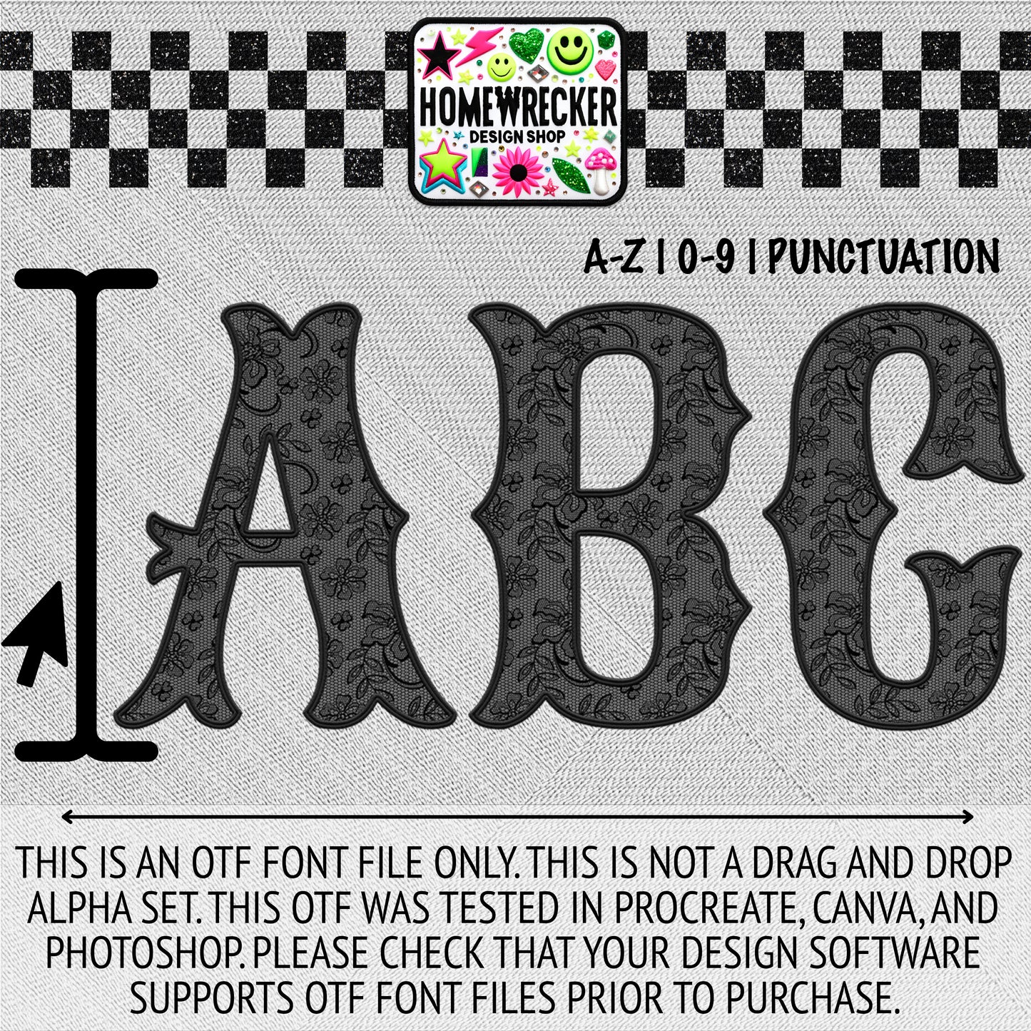 Black Lace OTF Font, Faux Embroidery, Tango With Tosha Letter Style OTF Font Clipart Make your own designs Digital Download