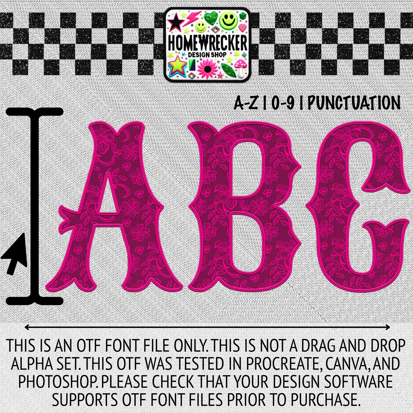 Hot Pink Lace OTF Font, Faux Embroidery, Tango With Tosha Letter Style OTF Font Clipart Make your own designs Digital Download