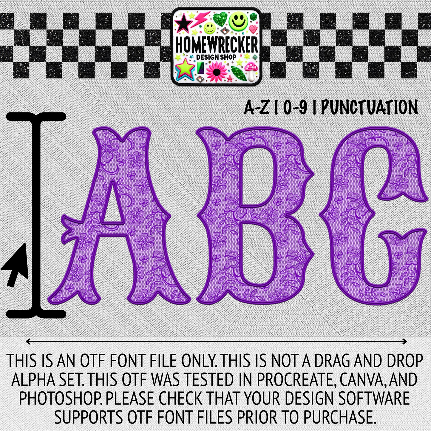 Purple Lace OTF Font, Faux Embroidery, Tango With Tosha Letter Style OTF Font Clipart Make your own designs Digital Download