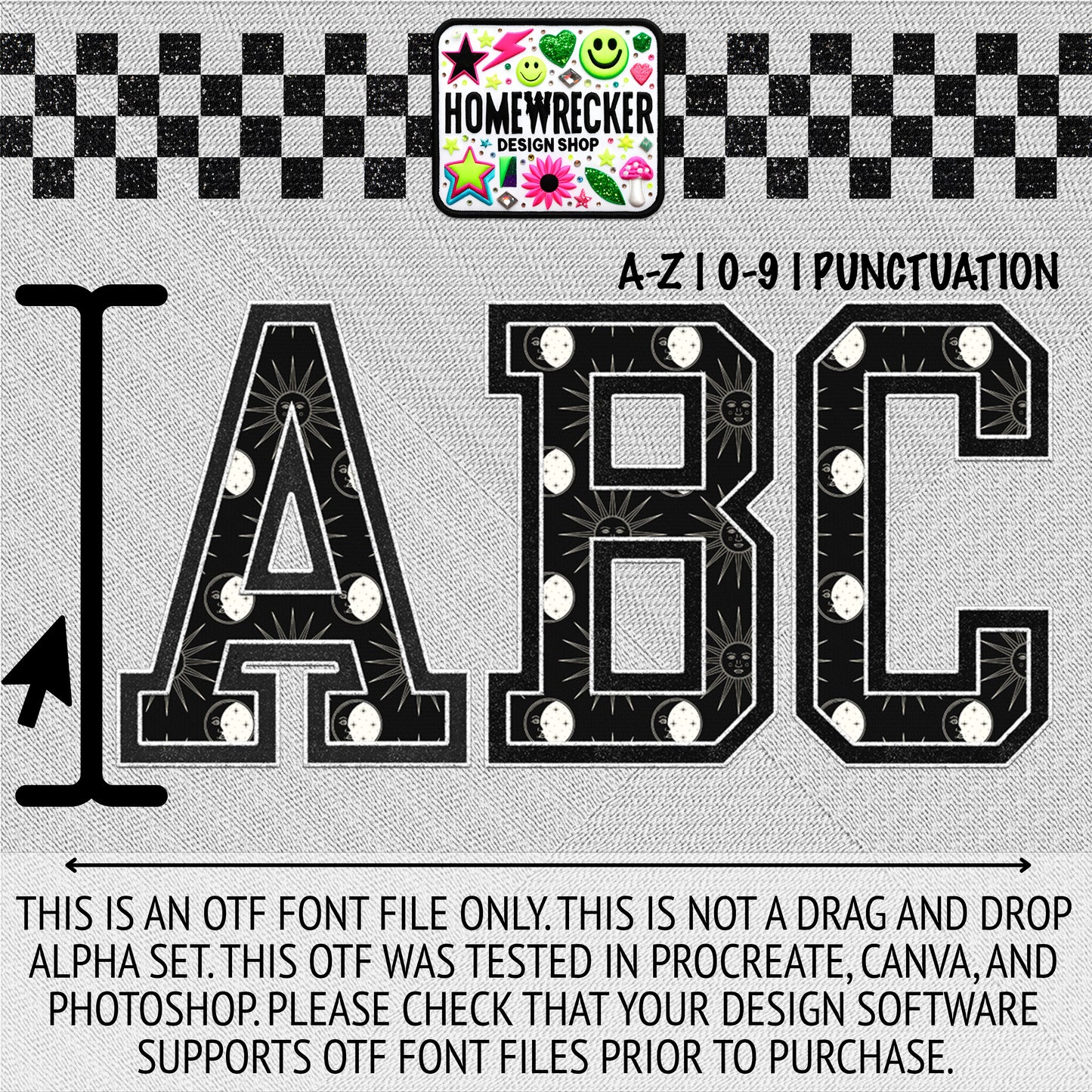 Celestial #5 OTF Font, Faux Embroidery, Varsity Letter Style OTF Font Clipart Make your own designs Digital Download