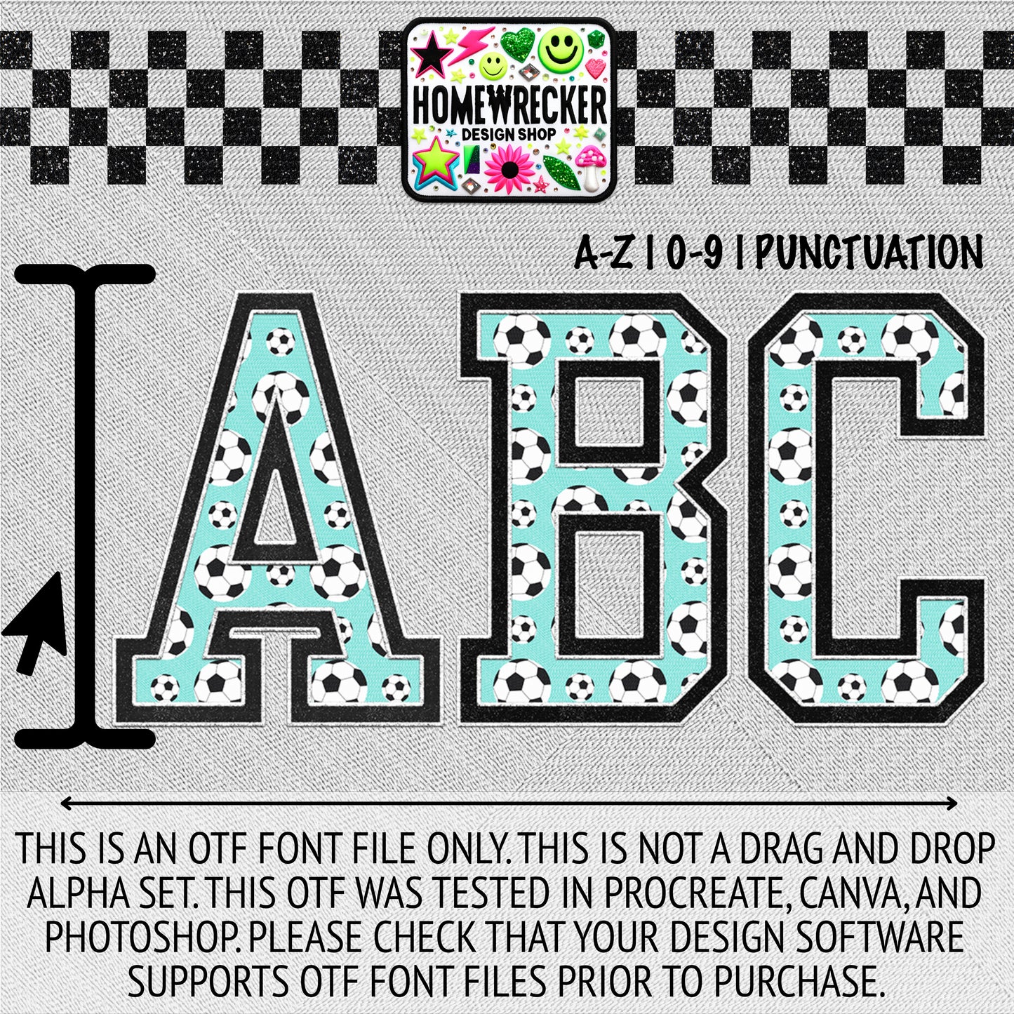 Soccer Varsity OTF Font, Faux Embroidery, Varsity Letter Style OTF Font Clipart Make your own designs Digital Download