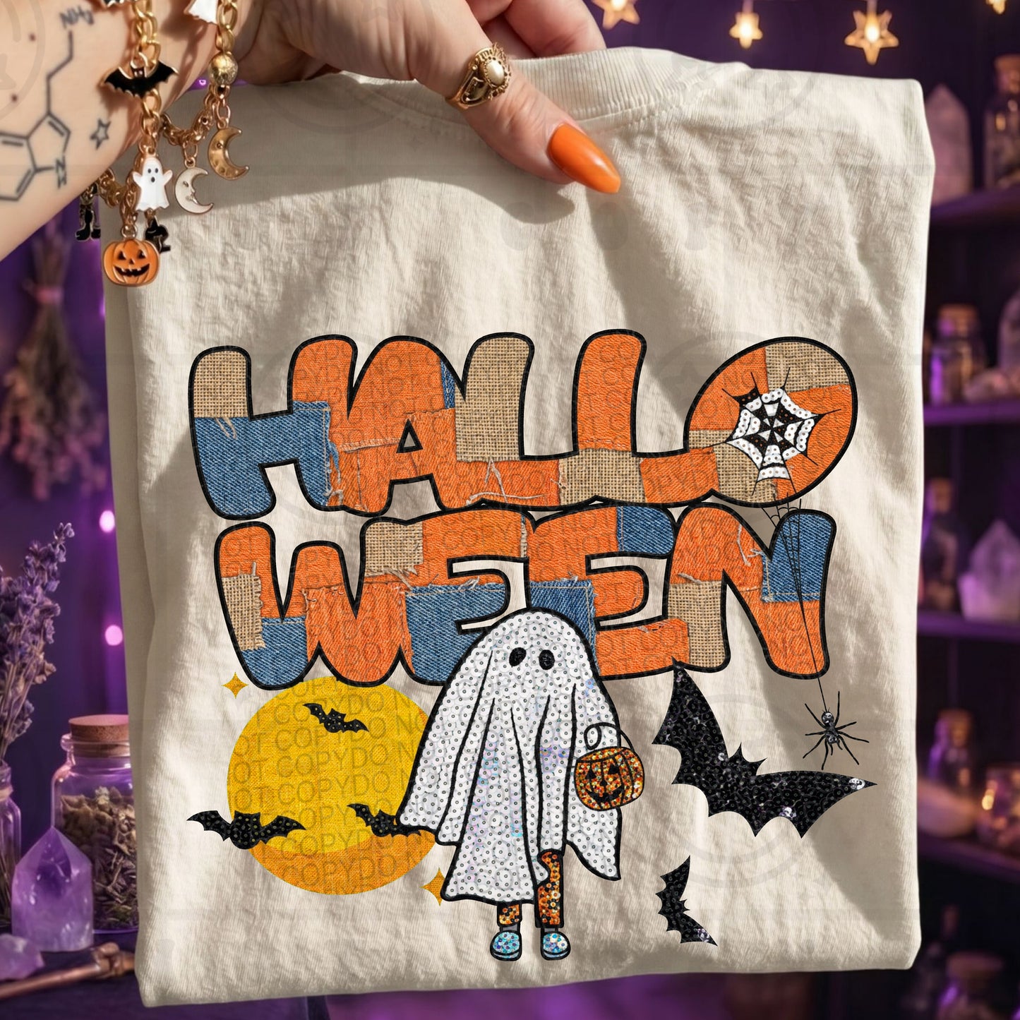 Halloween mixed patchwork design on a shirt