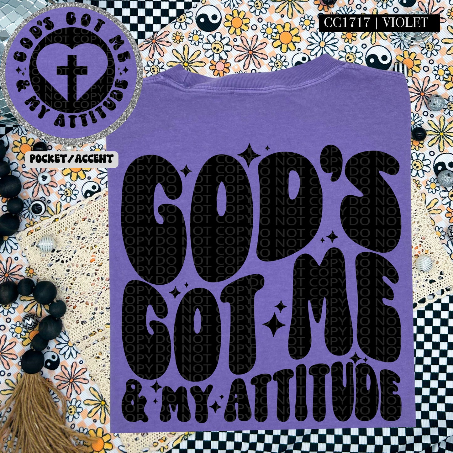 God's Got Me And My Attitude | Wavy Design, Front Pocket, Snarky PNG