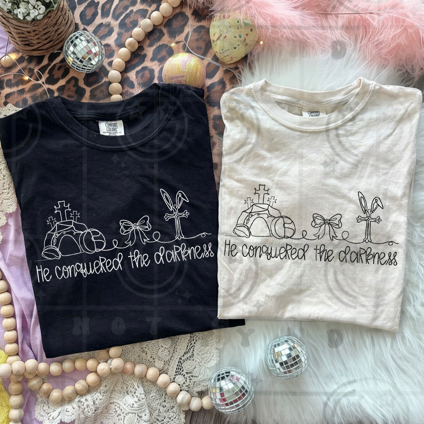 He Conquered the Darkness PNG Continuous Line Drawing Single Color Christian Easter Design for Sublimation DTF Screen Print