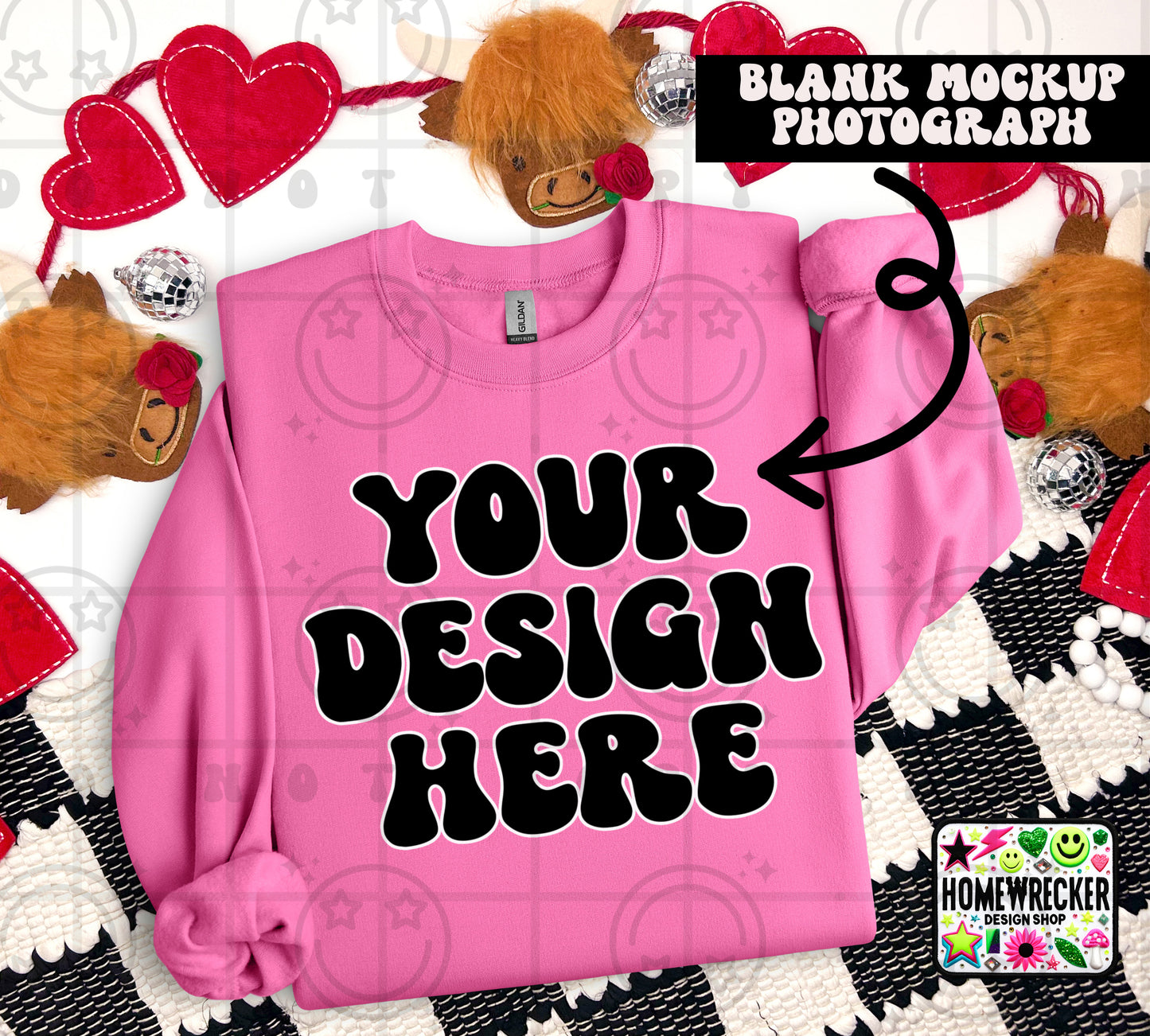 G18000 GILDAN | FOLDED VALENTINE'S DAY HIGHLAND COW MOCK UPS | SINGLES