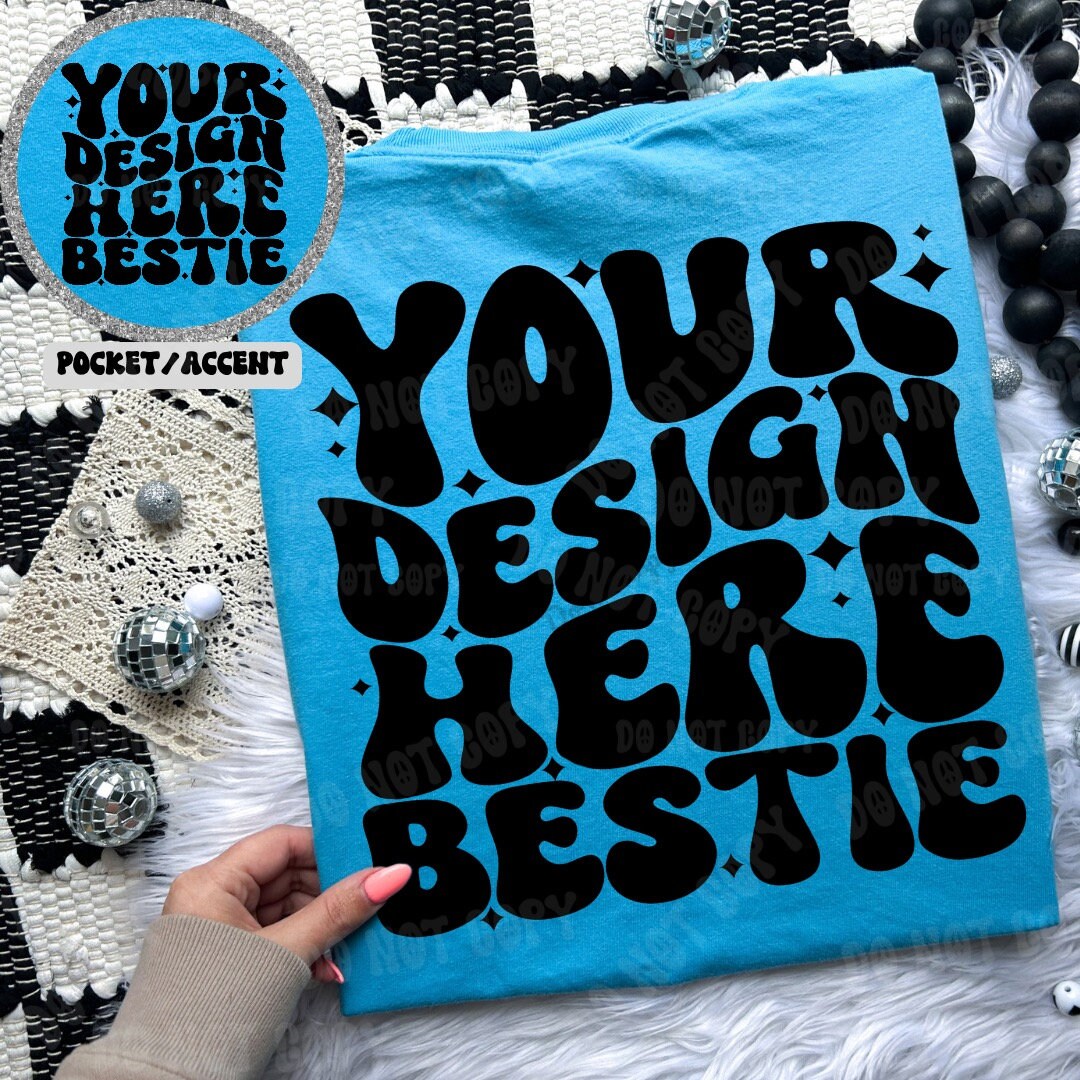 Comfort Colors Mockup, CC1717 Sapphire, back of shirt with front pocket accent, digital download