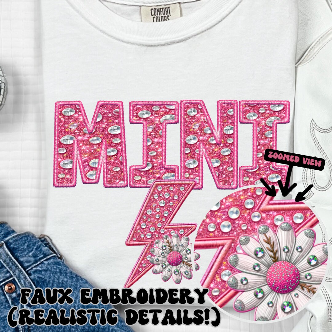 Mini Pink blingy PNG Faux Embroidery Faux glitter digital download