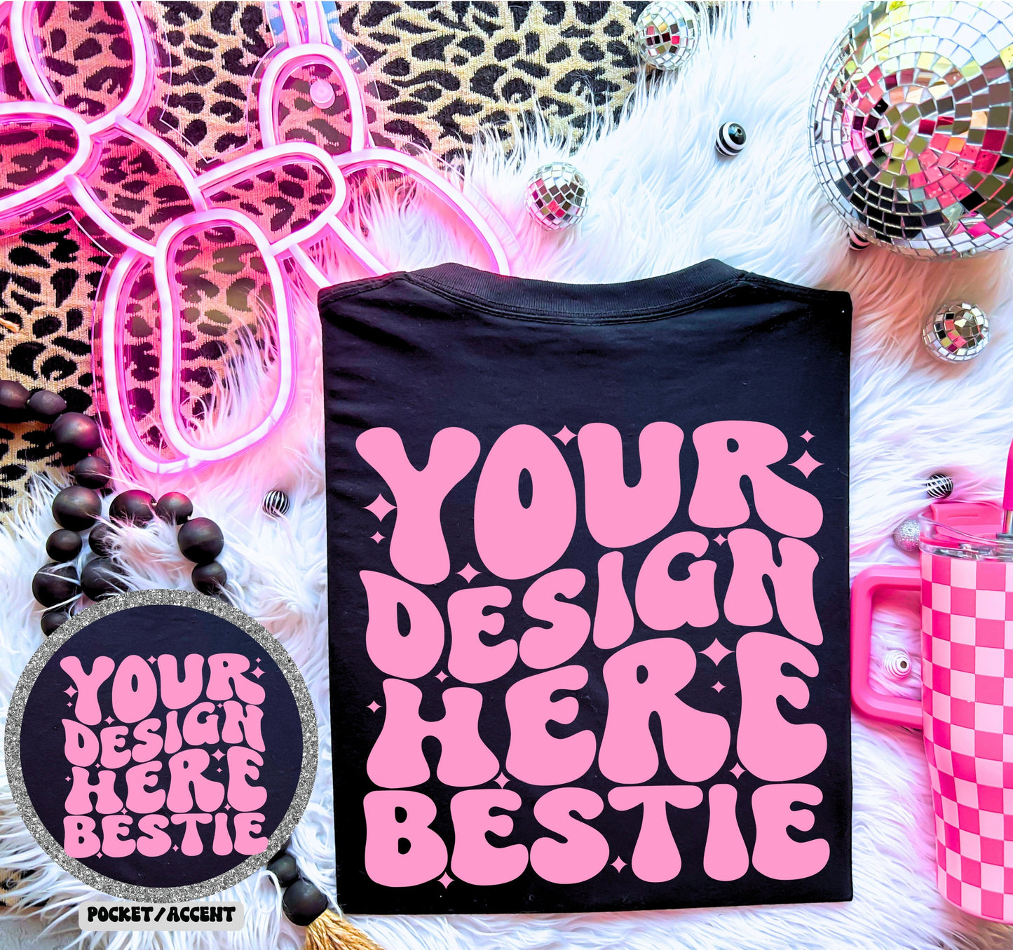 Comfort Colors Mockup, CC1717 Black, back of shirt with front accent, retro checkered print, digital download