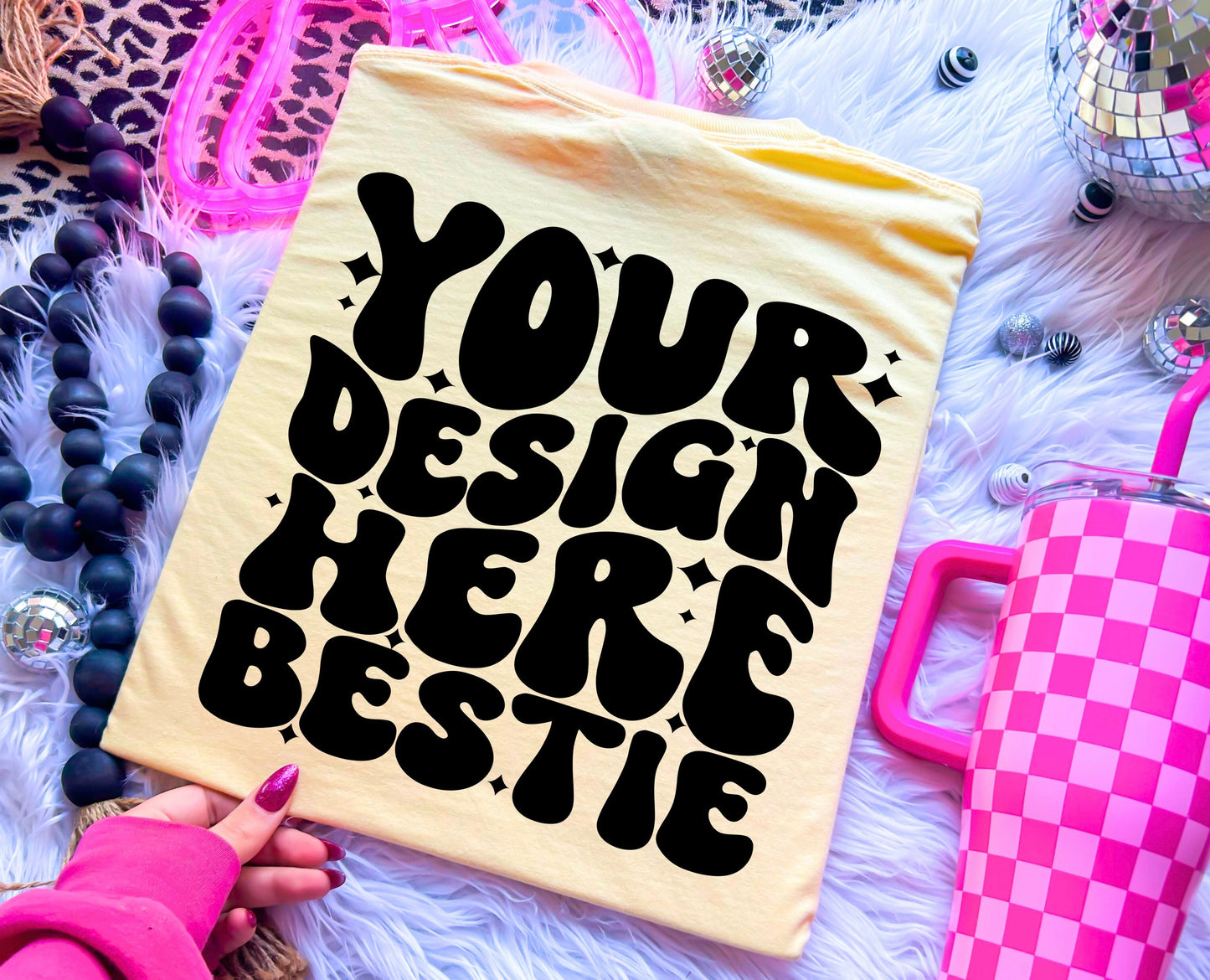 Comfort Colors Mockup, CC1717 butter, back of shirt, retro checkered print, disco balls, digital download