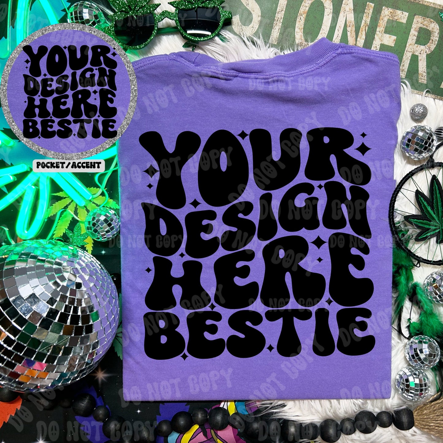 Comfort Colors Tshirt Mockup, CC1717 Violet, 420 themed, back of shirt with front accent, digital mock up