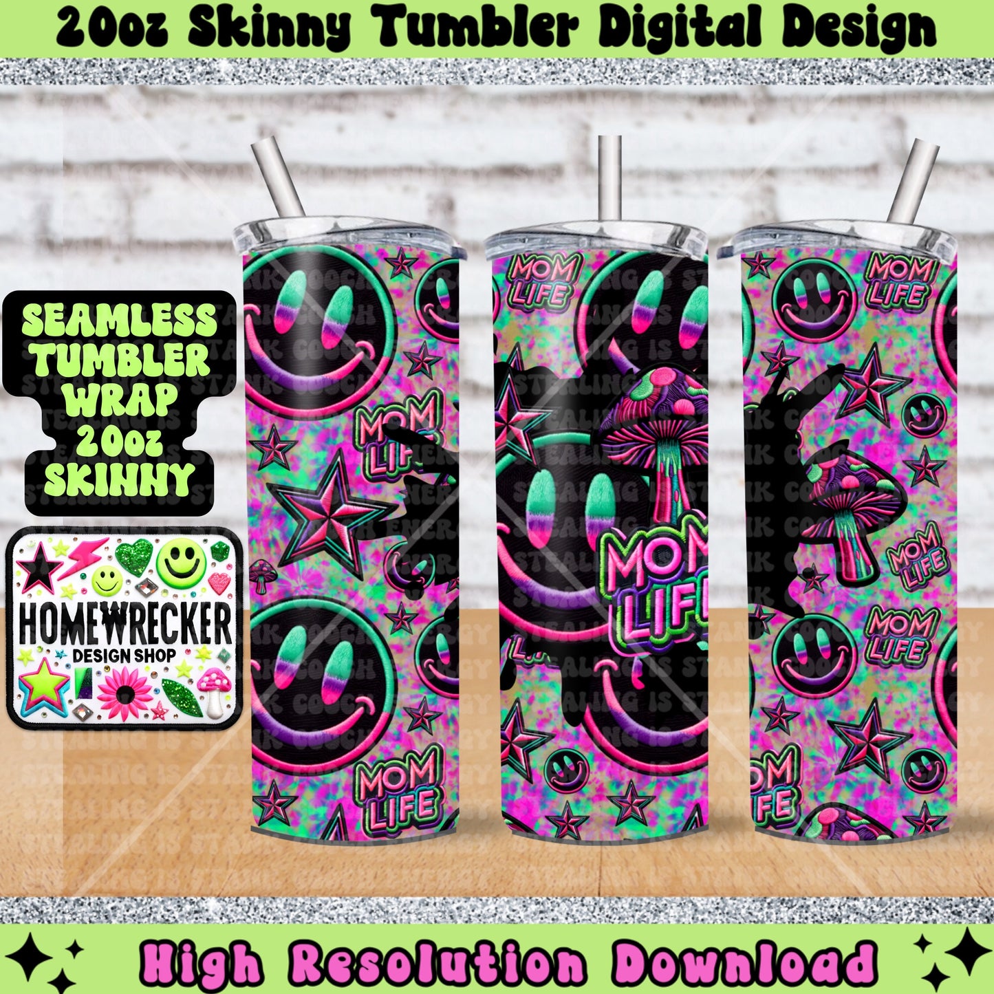 Mom Life 20oz skinny tumbler wrap tumbler design, digital download