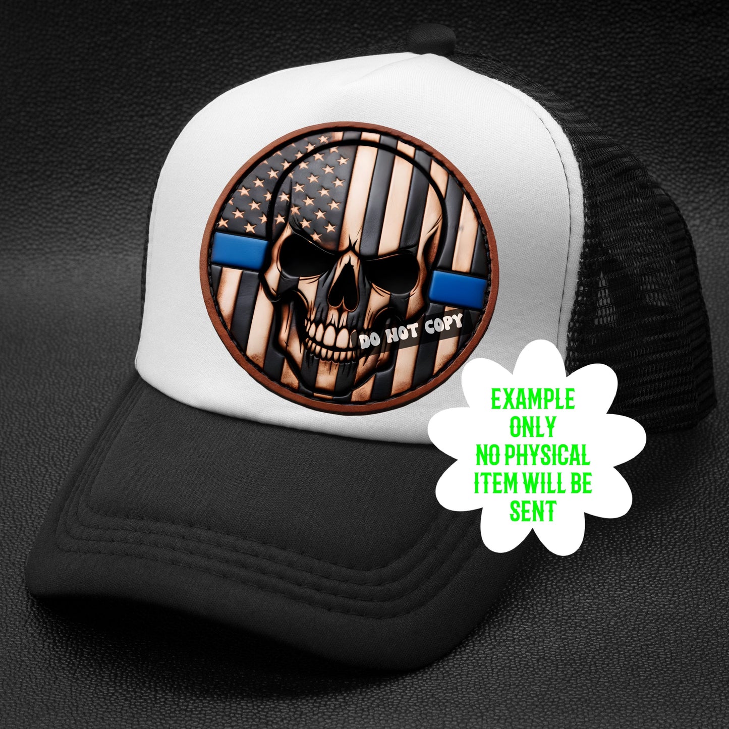 Thin blue line Skull Flag Faux hat patch, police, faux leather patch, trucker hat patch, FAUX embroidery patch, digital download, PNG