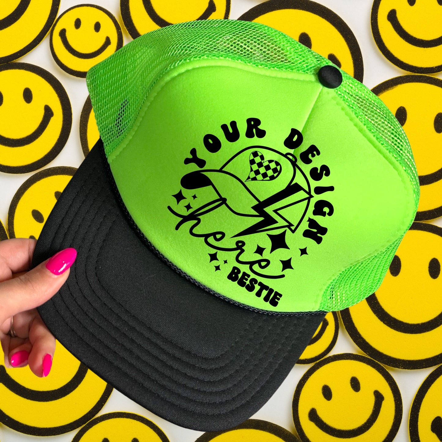 Otto Trucker Hat Mockup, Neon Green and Black, hat mock up photo, digital download