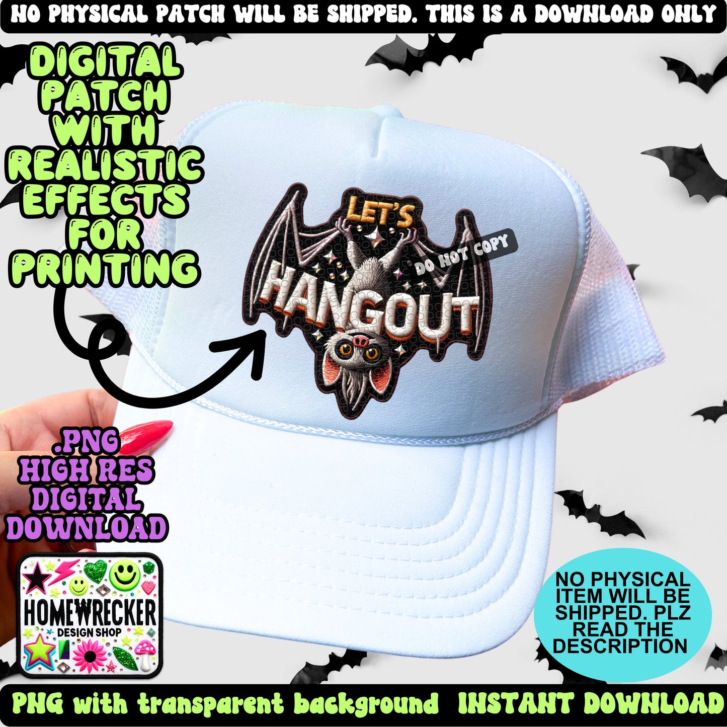 let’s hangout bat , spooky season, cute bat, Halloween, faux embroidery digital patch PNG digital download