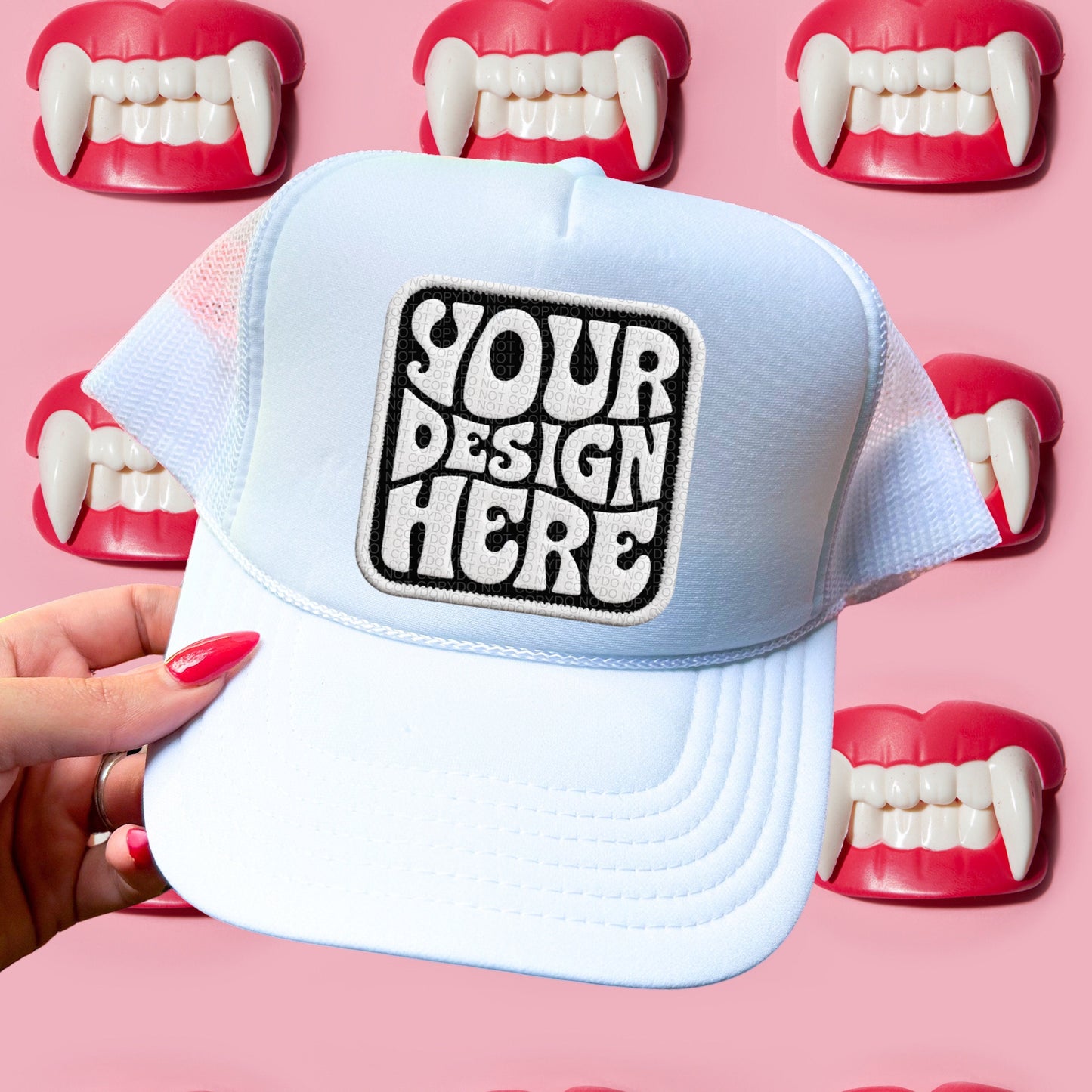 Otto Trucker Hat Mockup: white, vampire, Halloween, spooky blank hat mock up photo, digital download