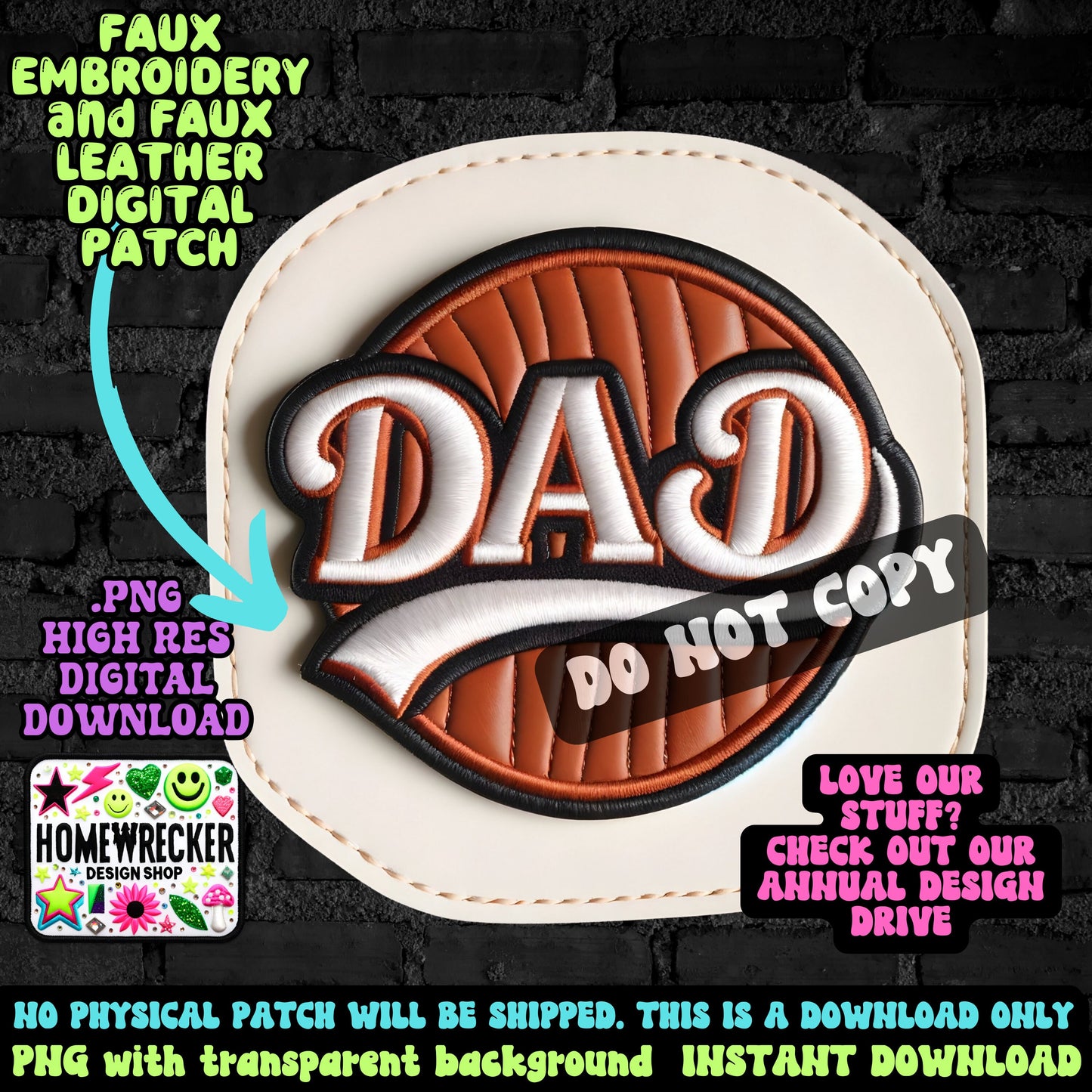 Dad Faux embroidery faux leather layered digital patch PNG digital download