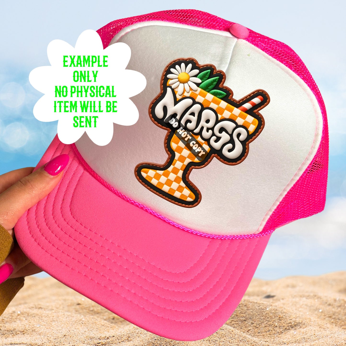 Margs checkered print Margarita embroidery digital patch PNG digital download