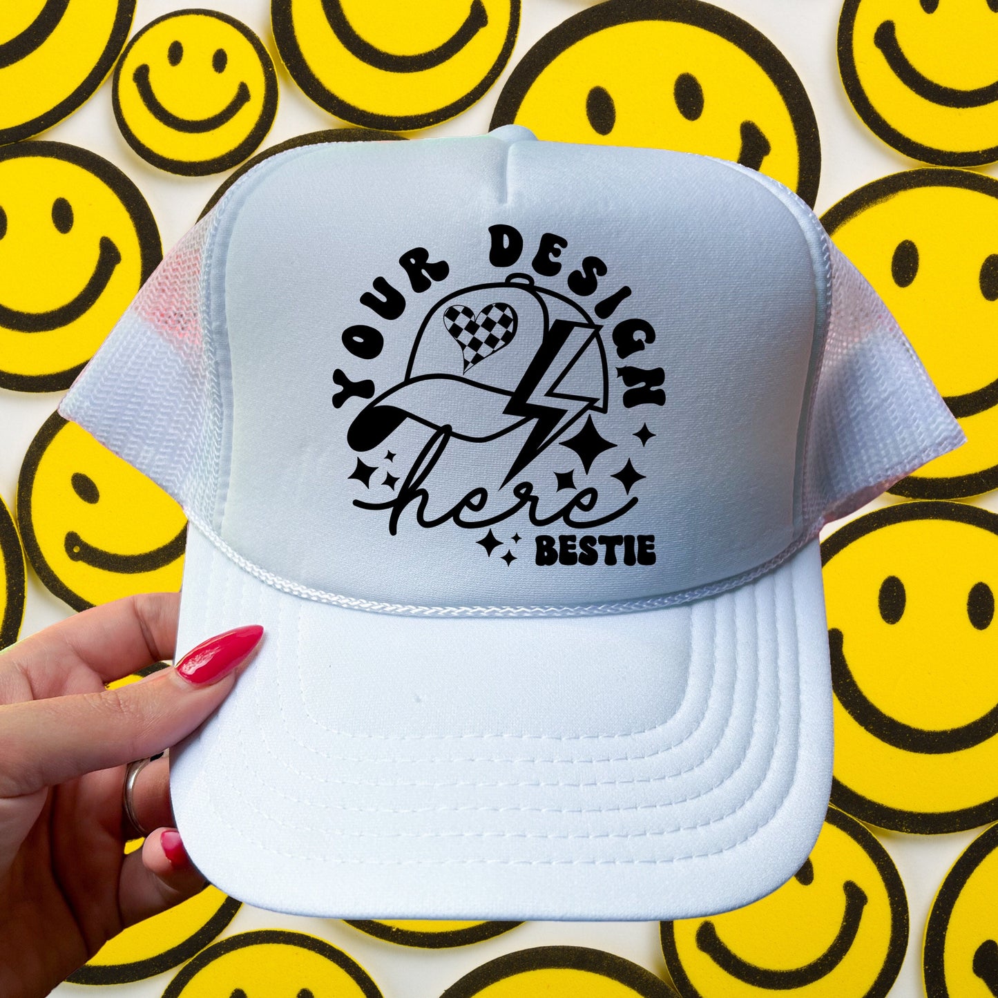 Otto Trucker Hat Mockup, White, hat mock up photo, digital download