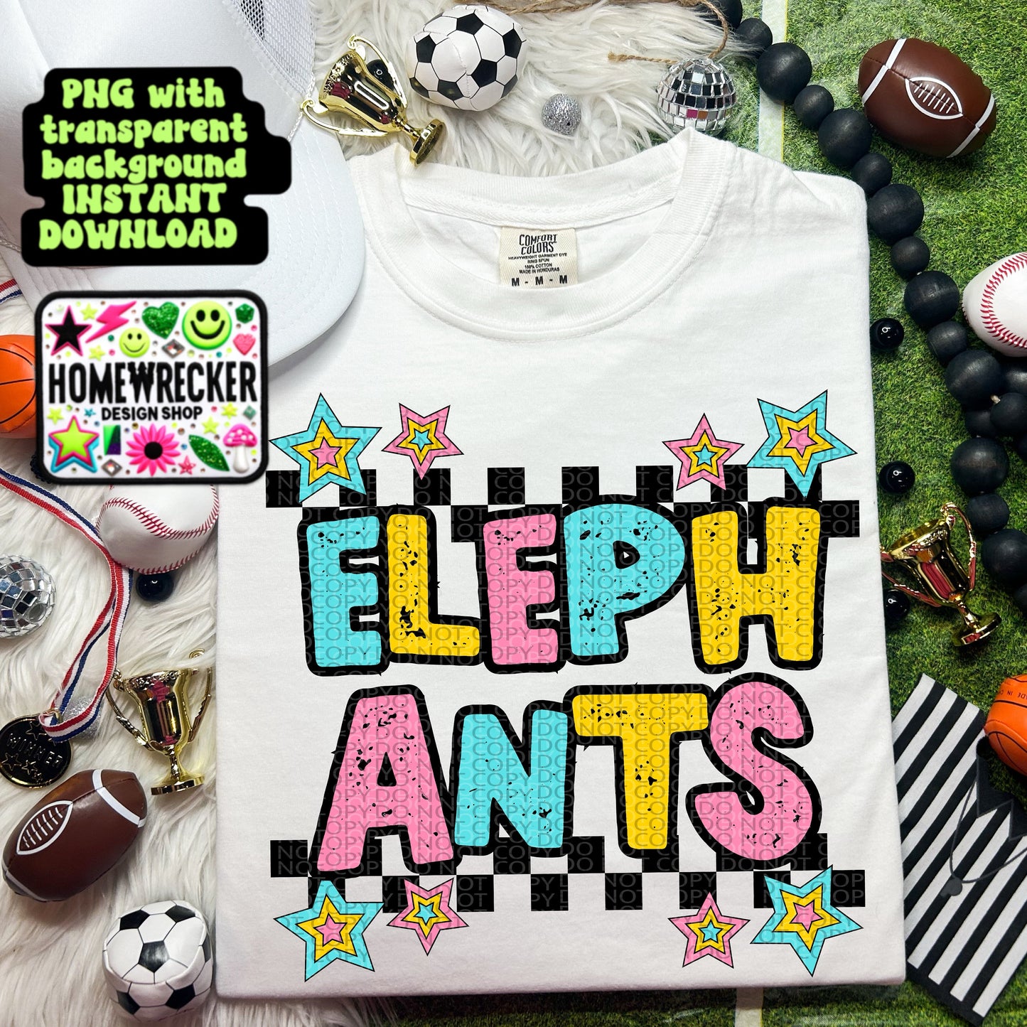 Retro Distressed Mascot PNG Elephants | Homewrecker Design Shop
