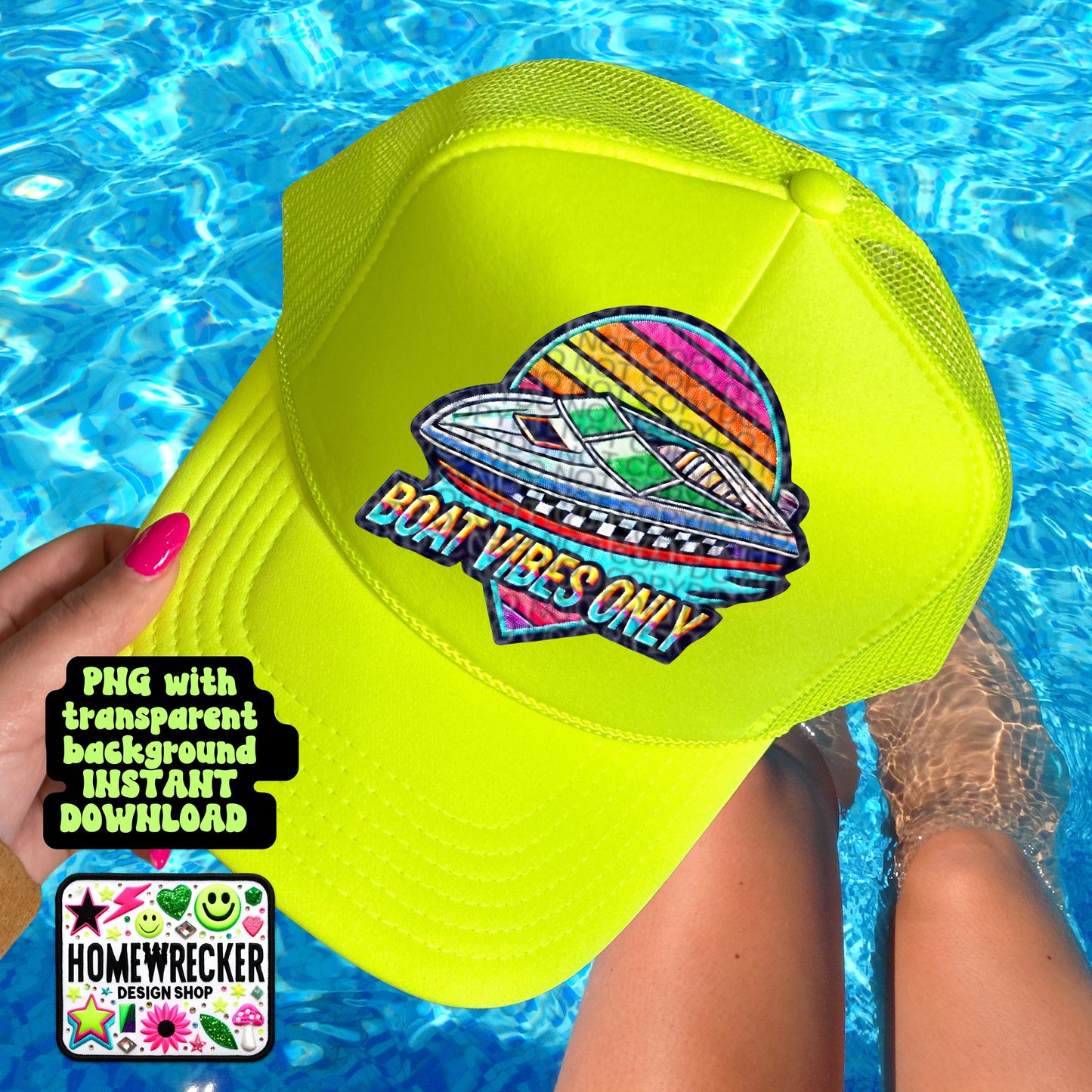 Boat Vibes Only, FAUX embroidery digital patch, printable patch, summer png, digital download, for printing only PNG