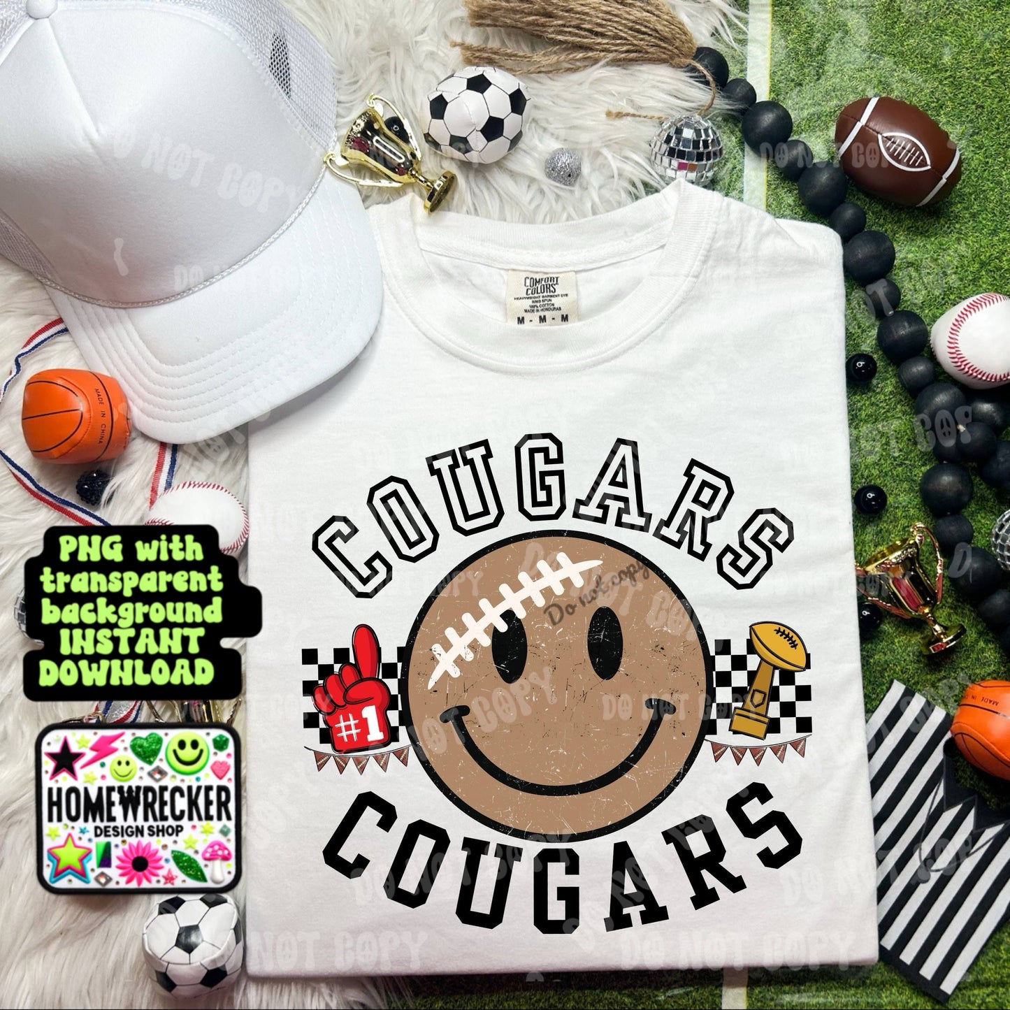 Retro Happy Football Distressed Mascot PNG School spirit design black to school Mascot Cougars | Homewrecker Design Shop