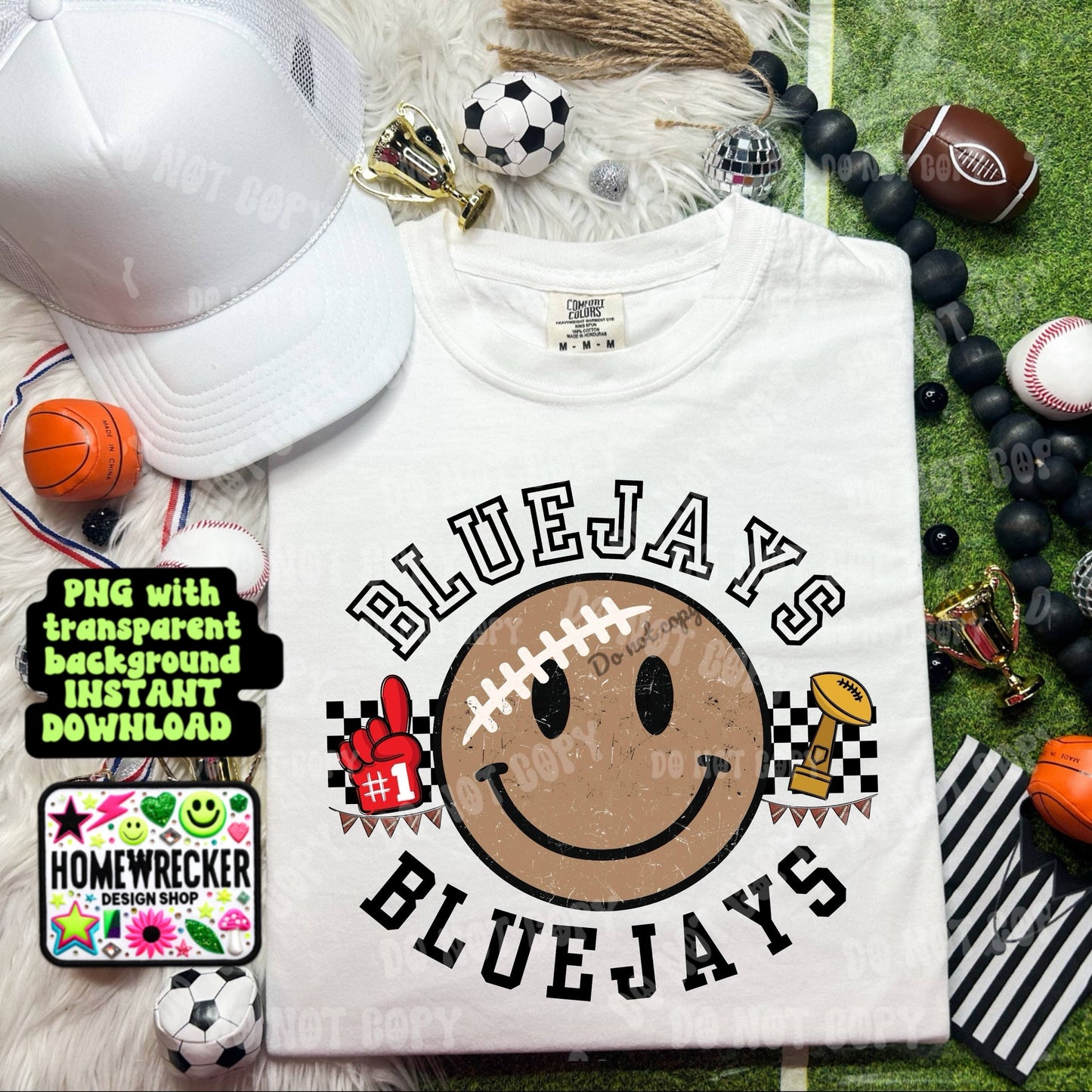 Retro Happy Football Distressed Mascot PNG School spirit design black to school Mascot Bluejays | Homewrecker Design Shop